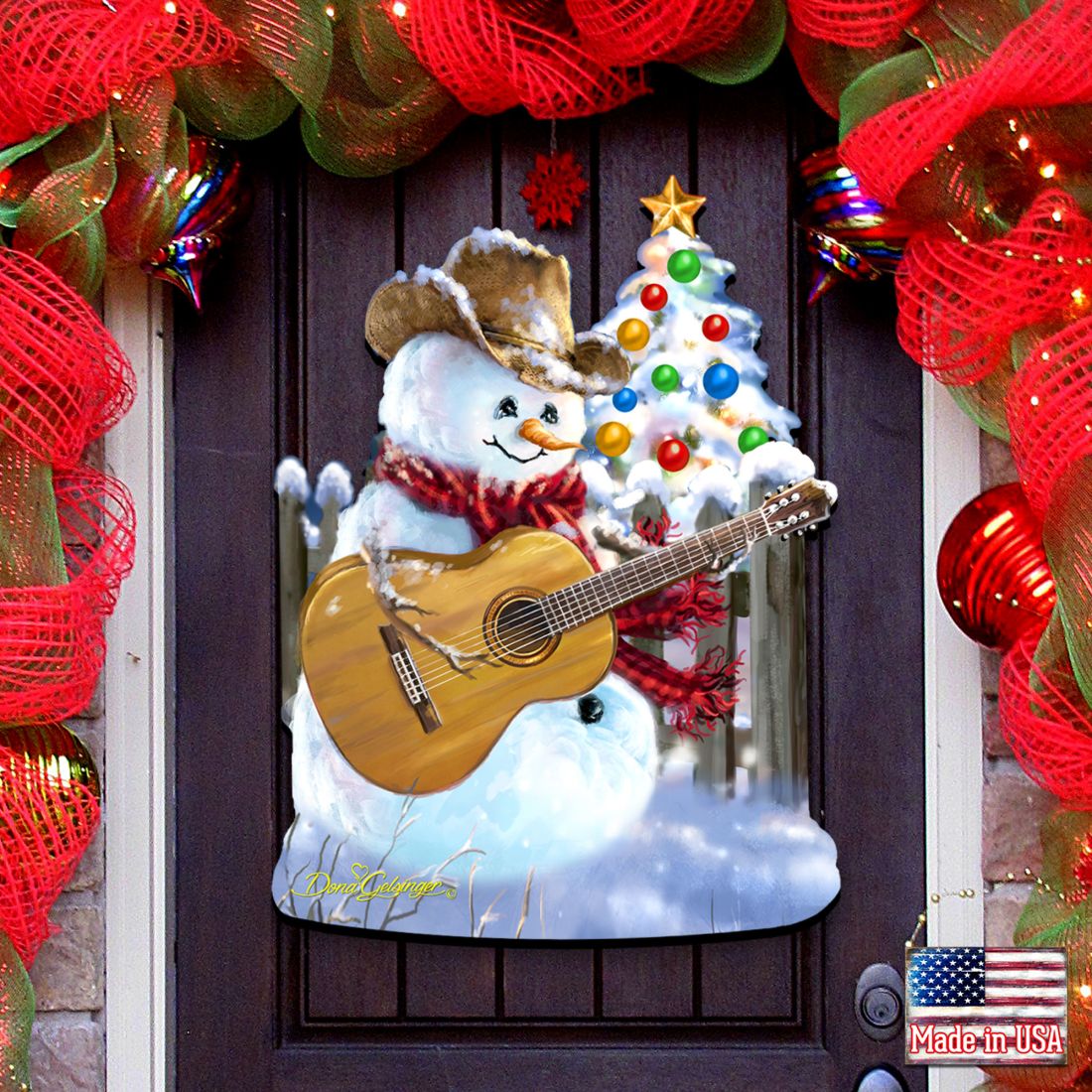 Guitar Rocker Snowman Christmas Door Decor by D. Gelsinger - Christmas Santa Snowman Decor - 8121120H-1531