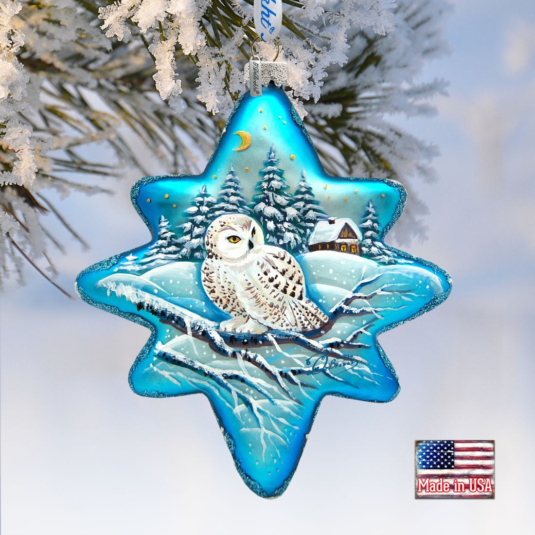 White Owl North Star Glass Ornament by G. DeBrekht - Wildlife Holiday Decor - 755-091