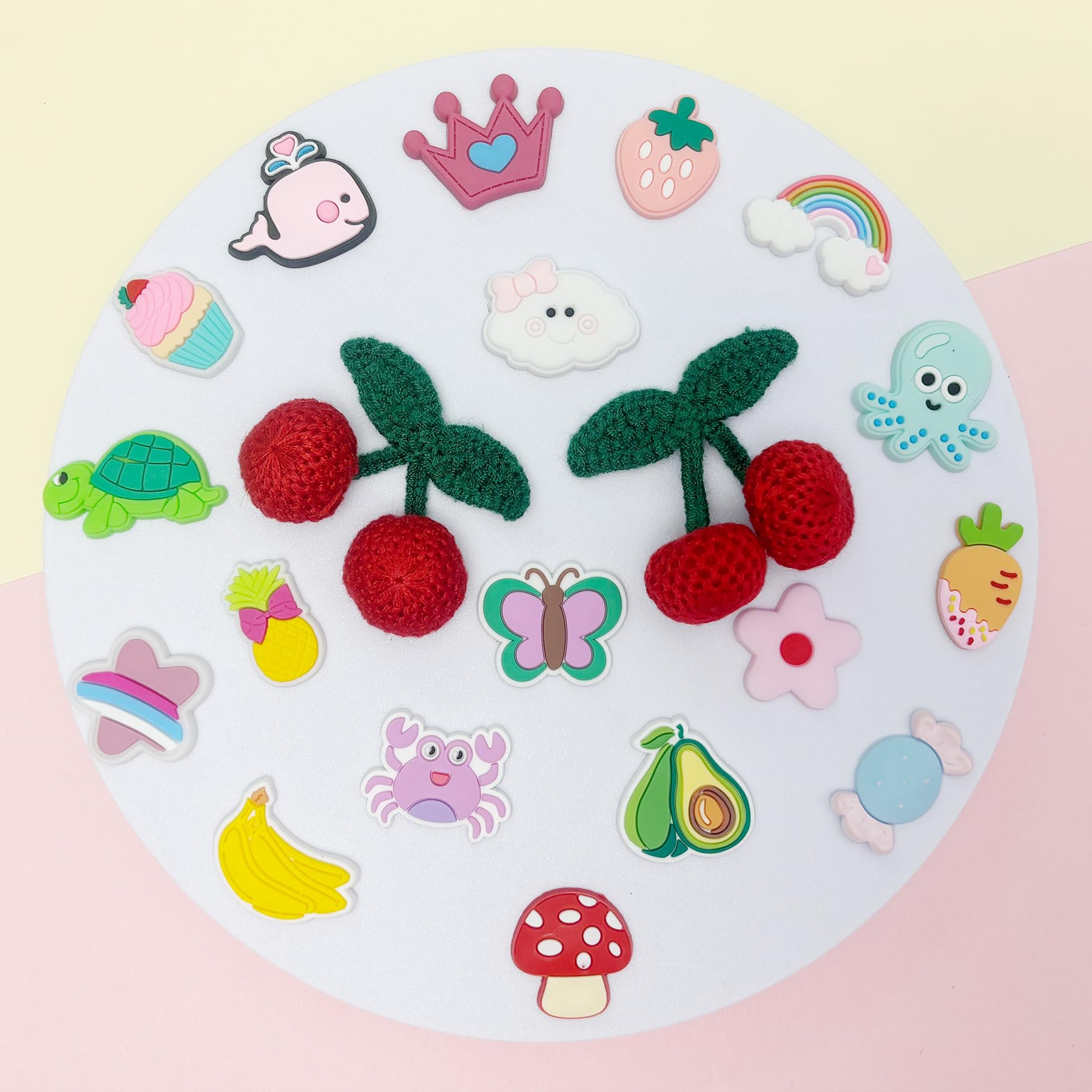 Fabric Cherry Shoe Charms for Girls, 20Pcs Cute PVC Charms for Clog Sandals, DIY Shoe Decoration Charms for Party Favor