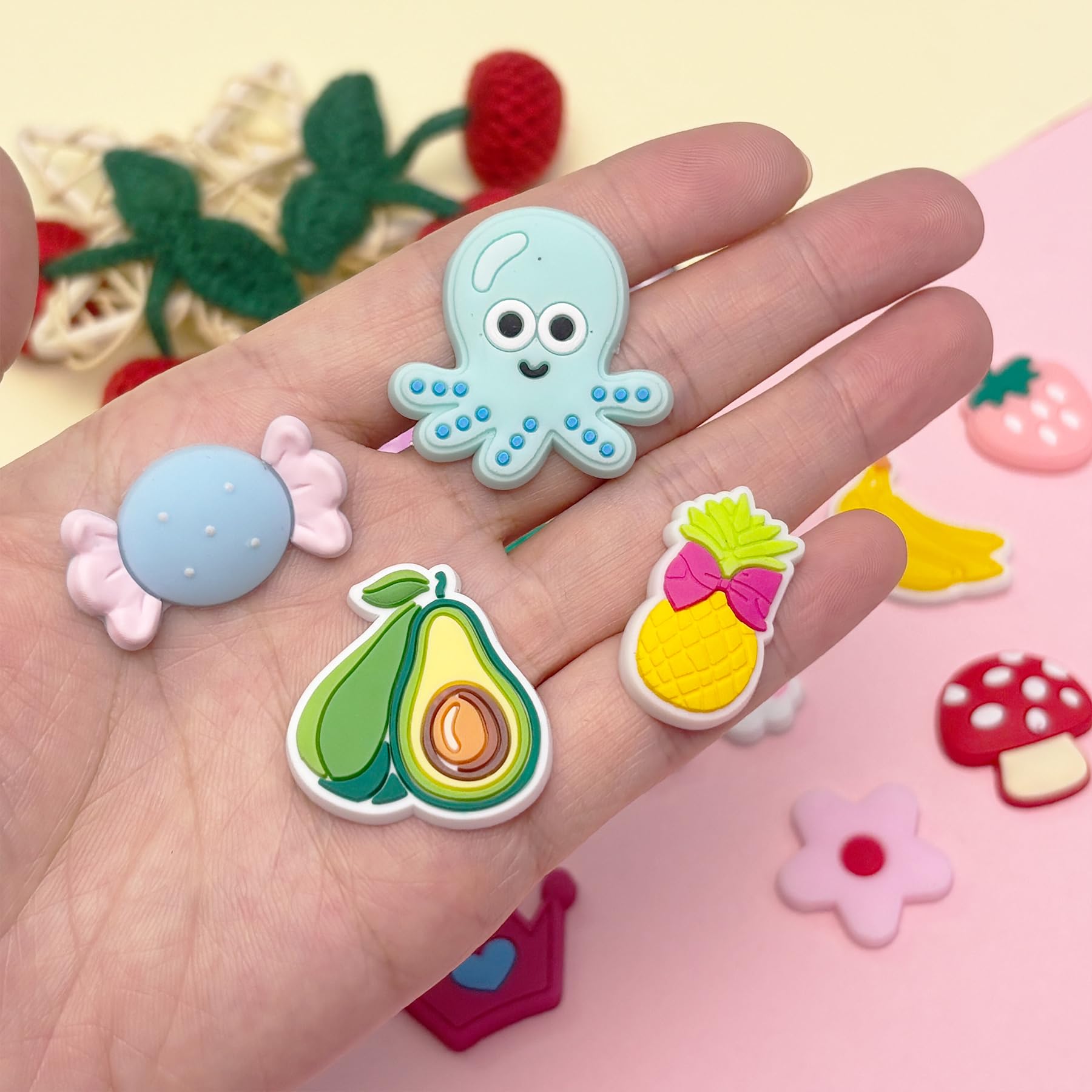 Fabric Cherry Shoe Charms for Girls, 20Pcs Cute PVC Charms for Clog Sandals, DIY Shoe Decoration Charms for Party Favor