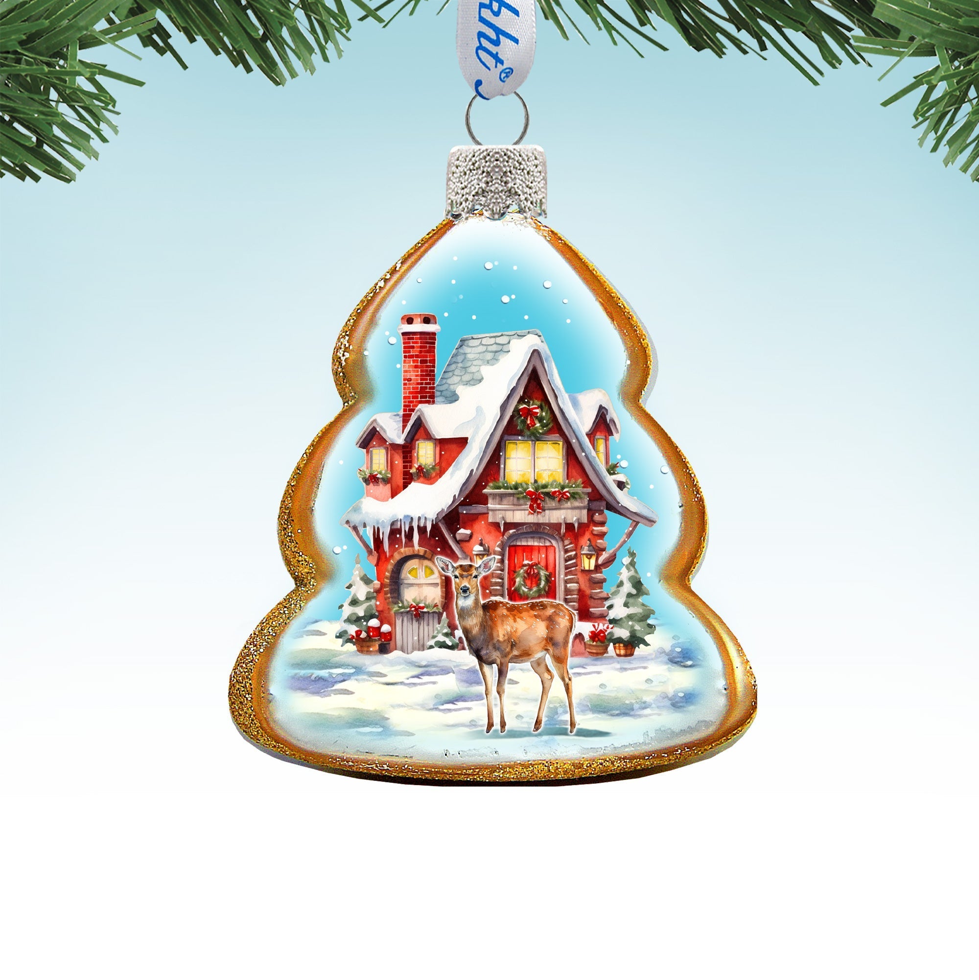 Red Christmas Cottage Mercury Glass Ornaments by G. Debrekht - Christmas Decor - 776034