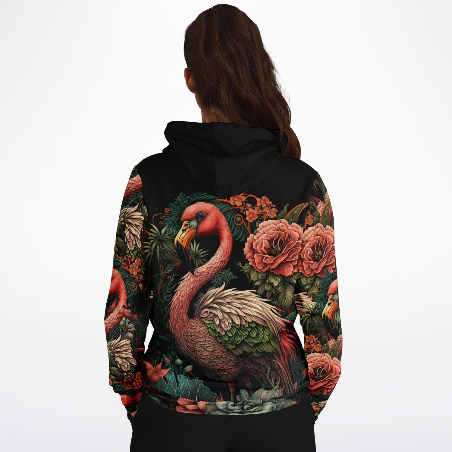 Flamingo Black Elegant Floral Hoodie