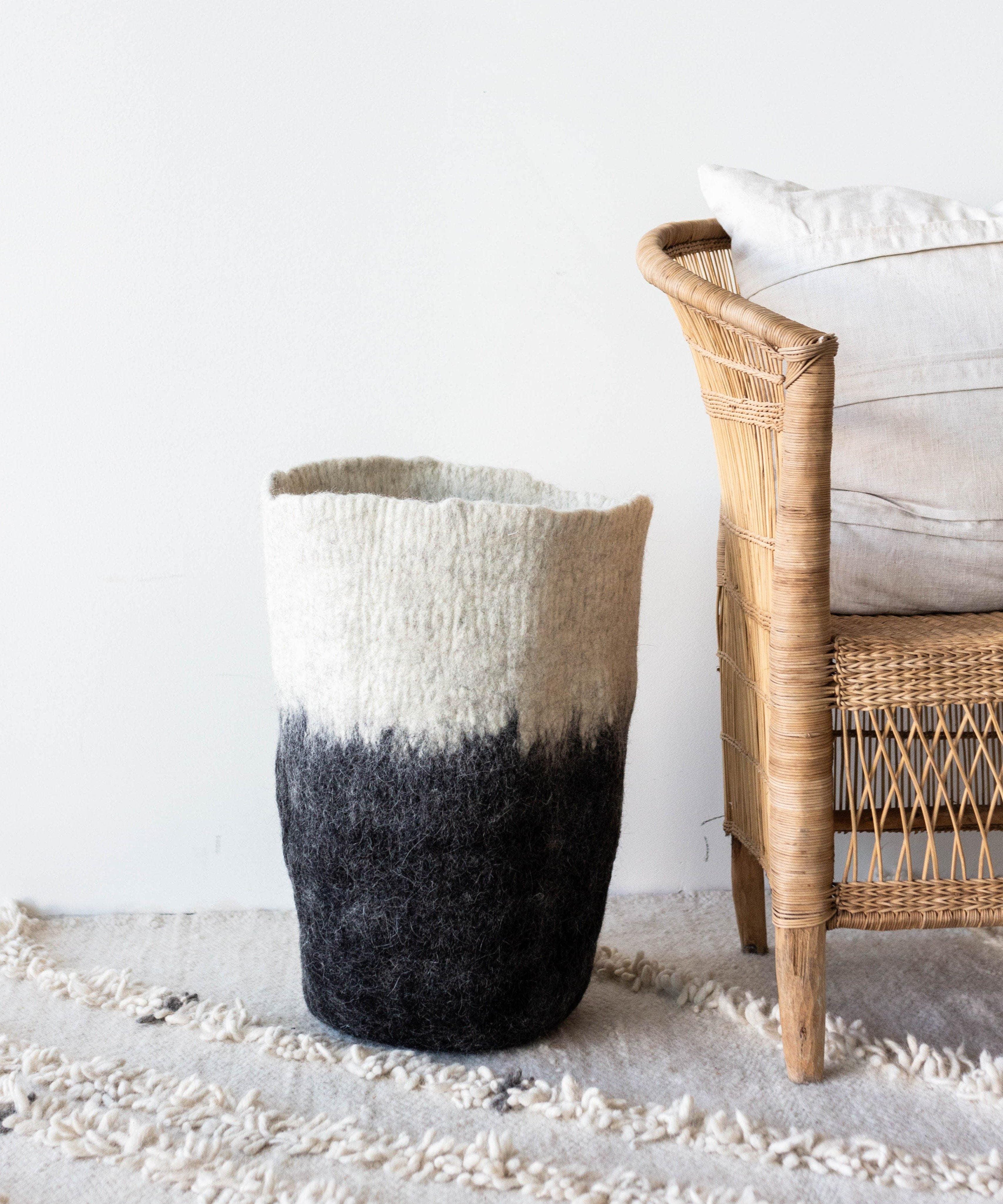 Eclipse Black & White Wool Floor Vase