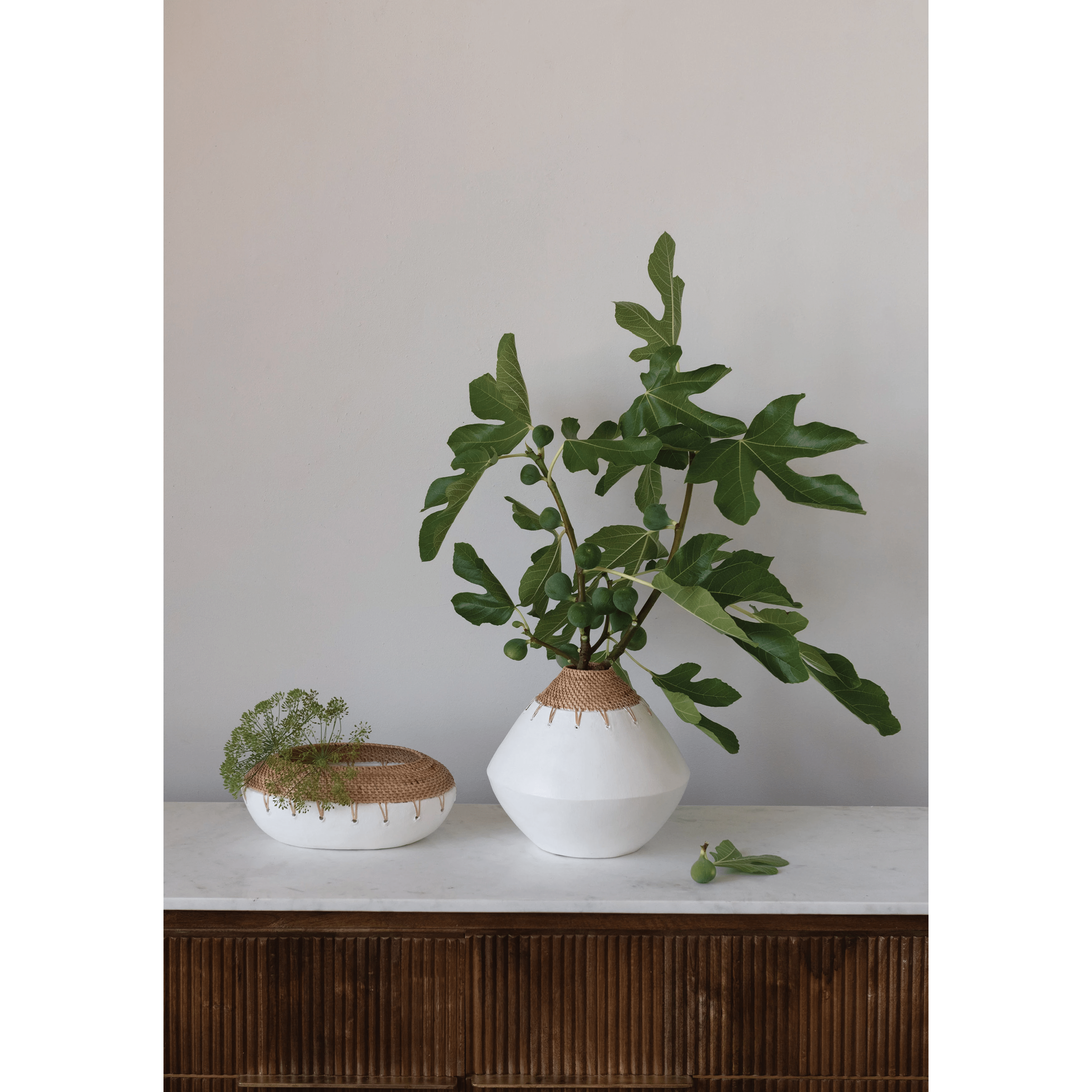 Benton Terracotta Planter with Hand-Woven Rattan Stitching
