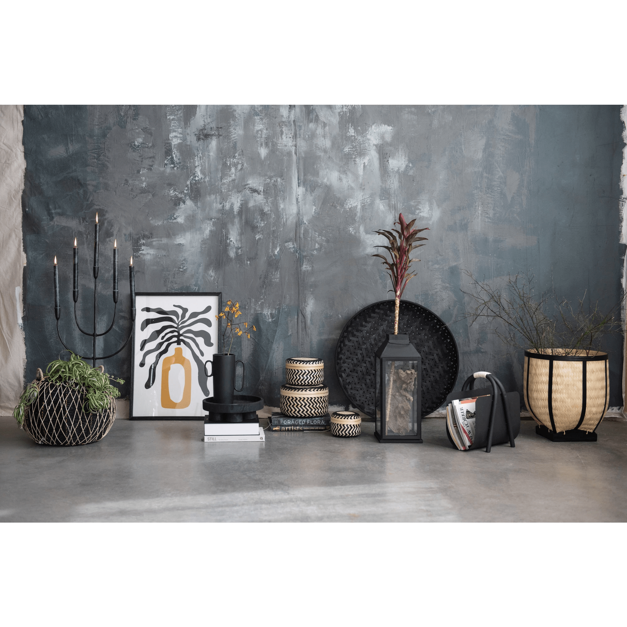 Decorative Paulownia Wood Footed Tray, Black