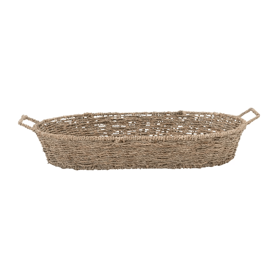 Hand-Woven Seagrass Decorative Tray with Handles