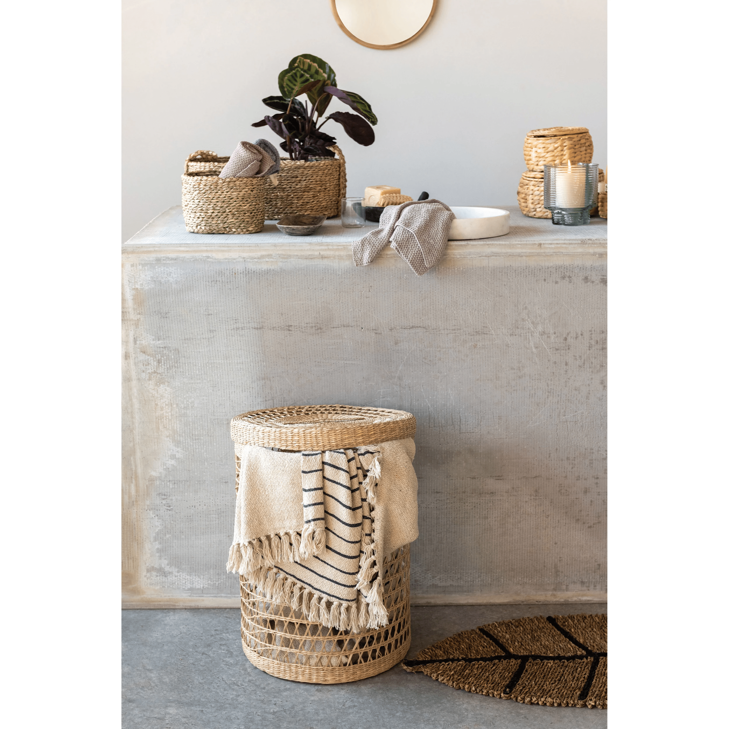 Seagrass Basket with Handles and Nested Baskets, Set of 3