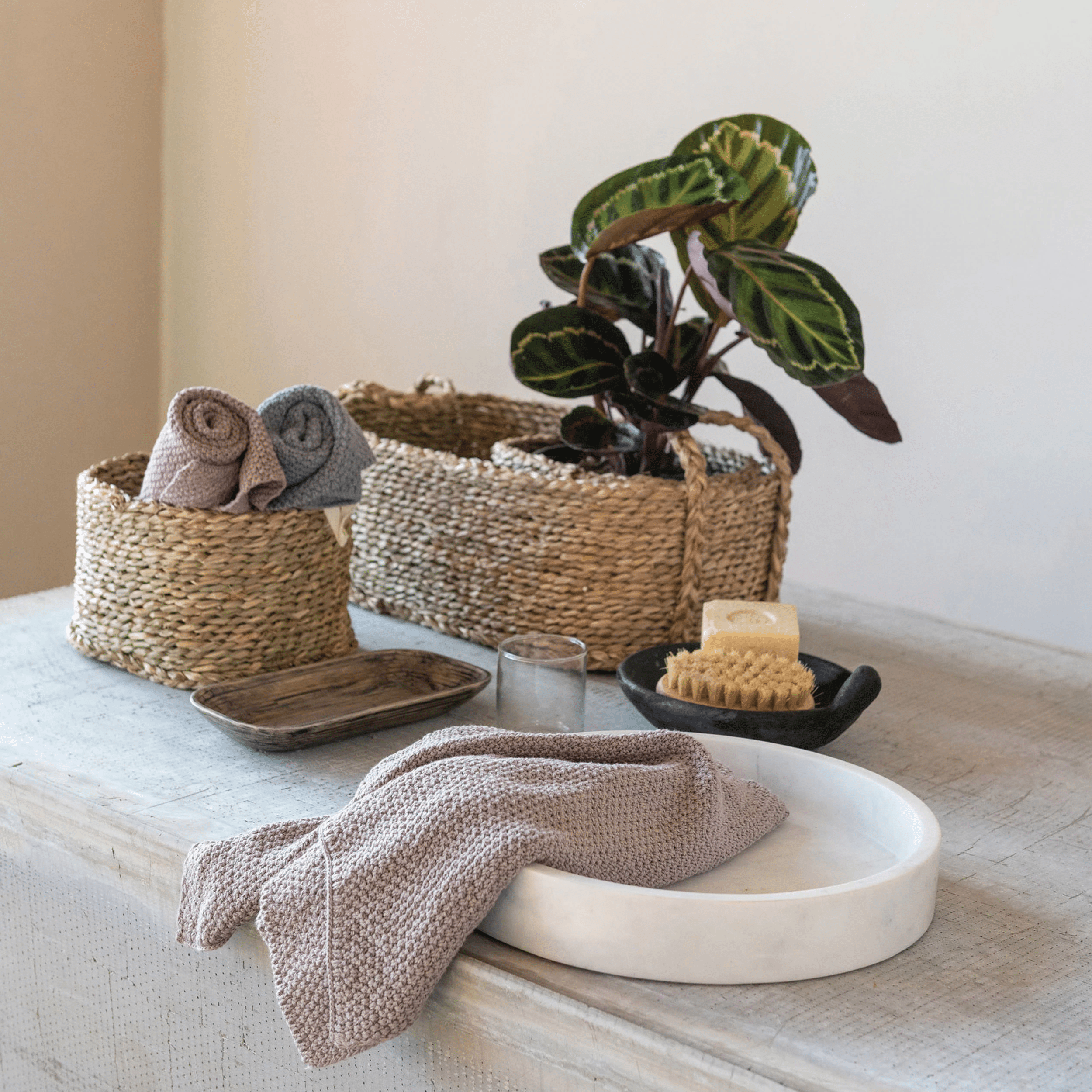 Seagrass Basket with Handles and Nested Baskets, Set of 3