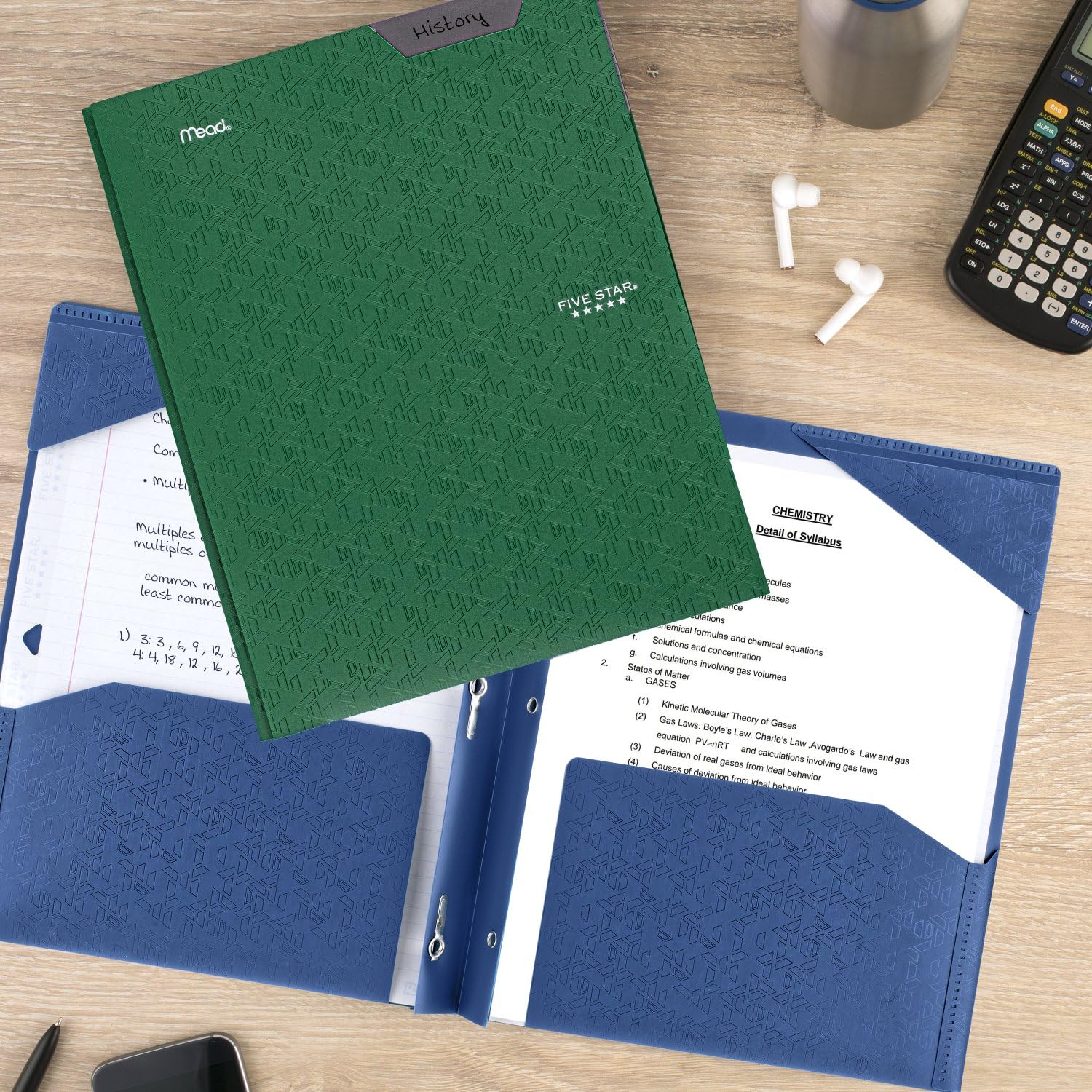 Five Star 2-Pocket Folder, 4 Pack, Plastic Folder with Stay-Put Tabs and Prong Fasteners, Holds 8-1/2" x 11" Paper, Black, Fire Red, Forest Green, Pacific Blue (38048)