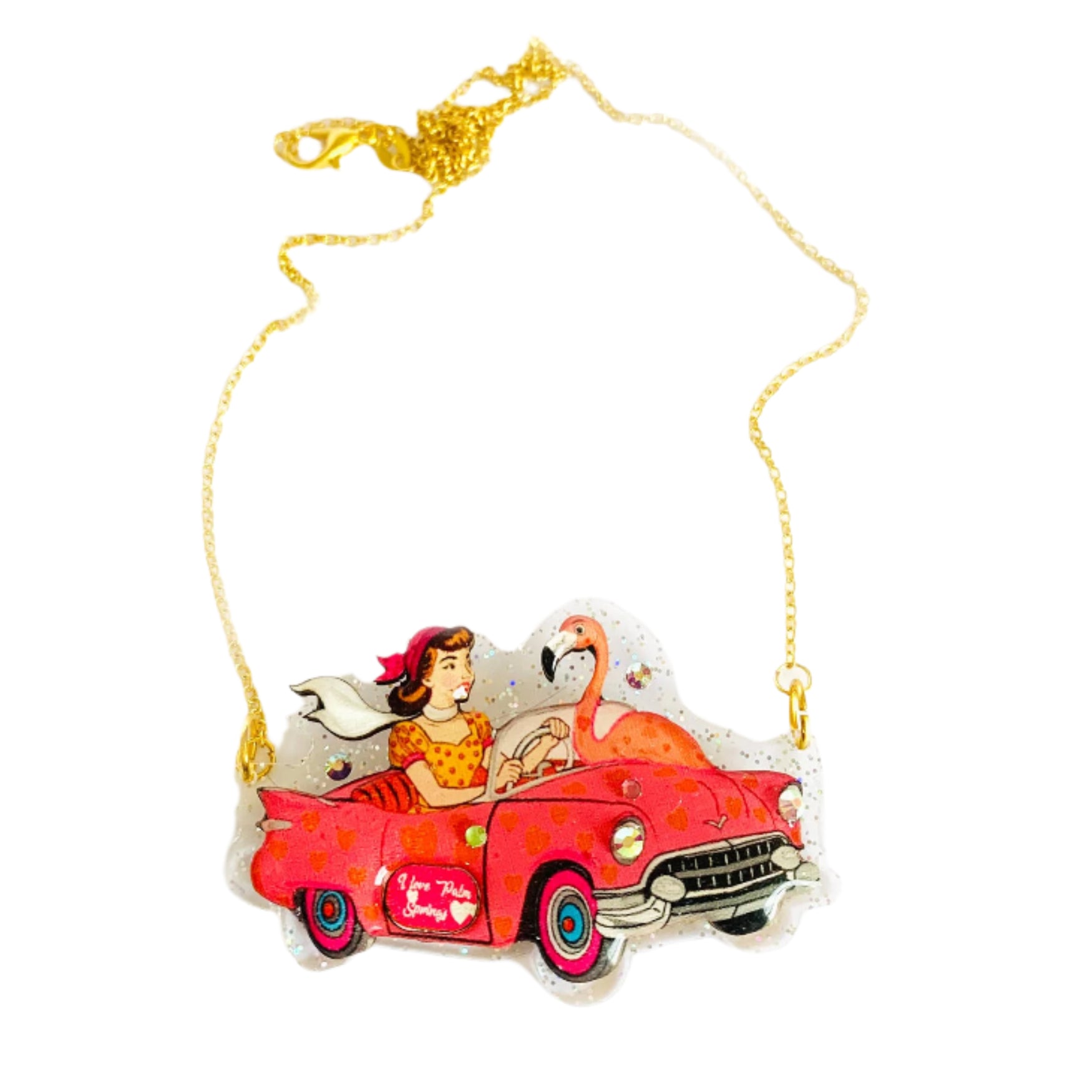 Frankie & the Flamingo Car Necklace by Rosie Rose Parker