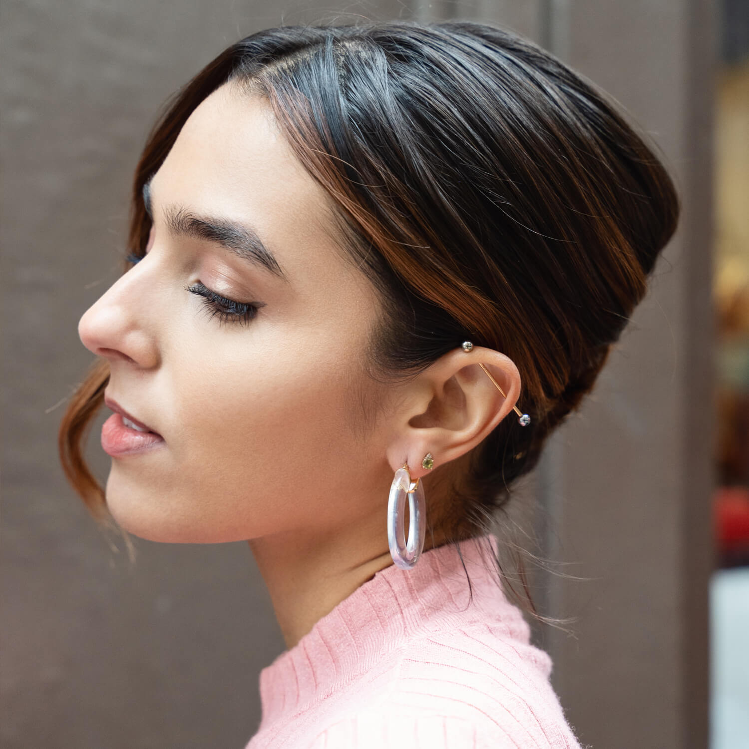 Flat Oval Lucite Hoop Earrings