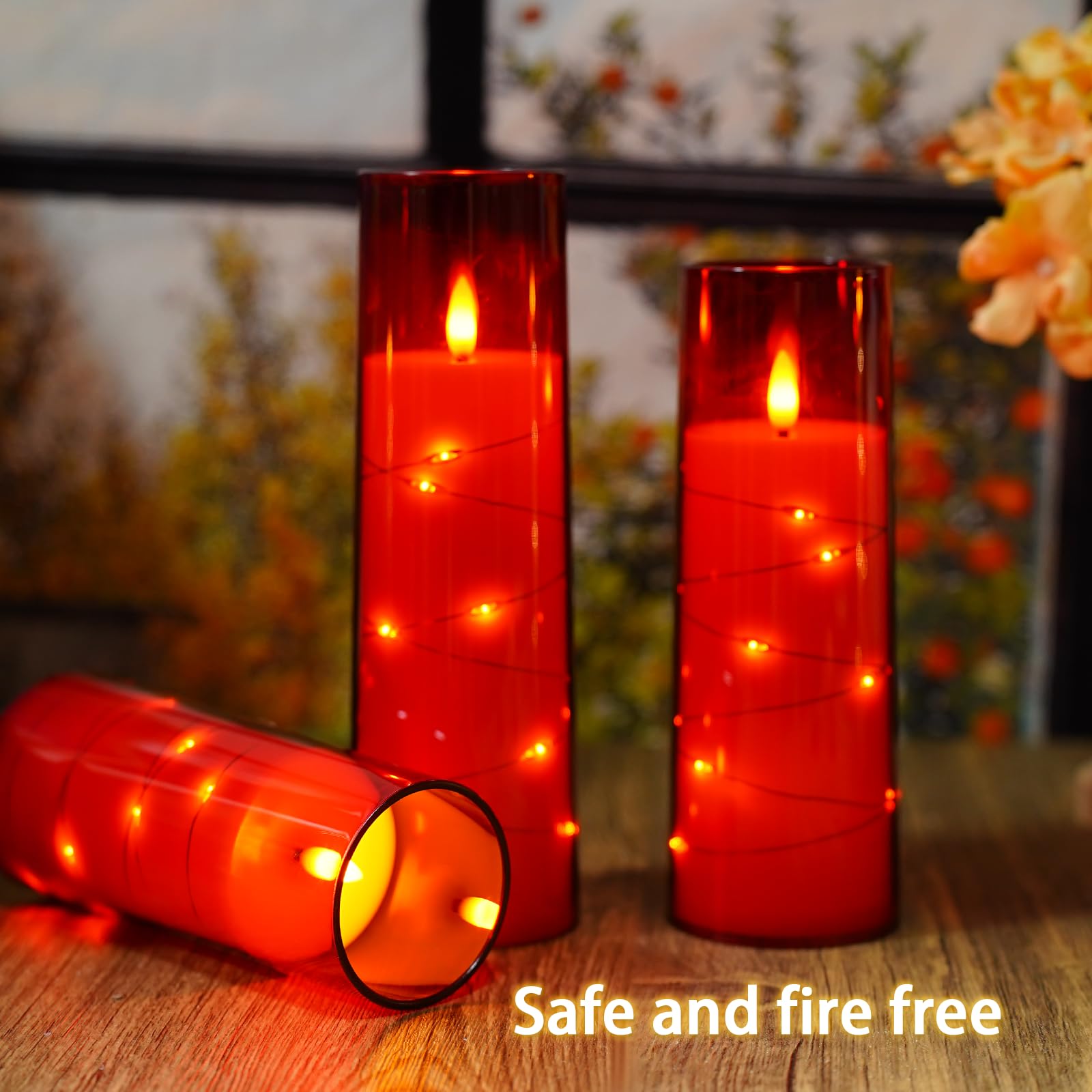 Flickering Flameless LED Candles, 9 Pcs with Embedded Star String, Acrylic LED Pillar Candles with Remote, Suitable for Home Decoration (Grey)