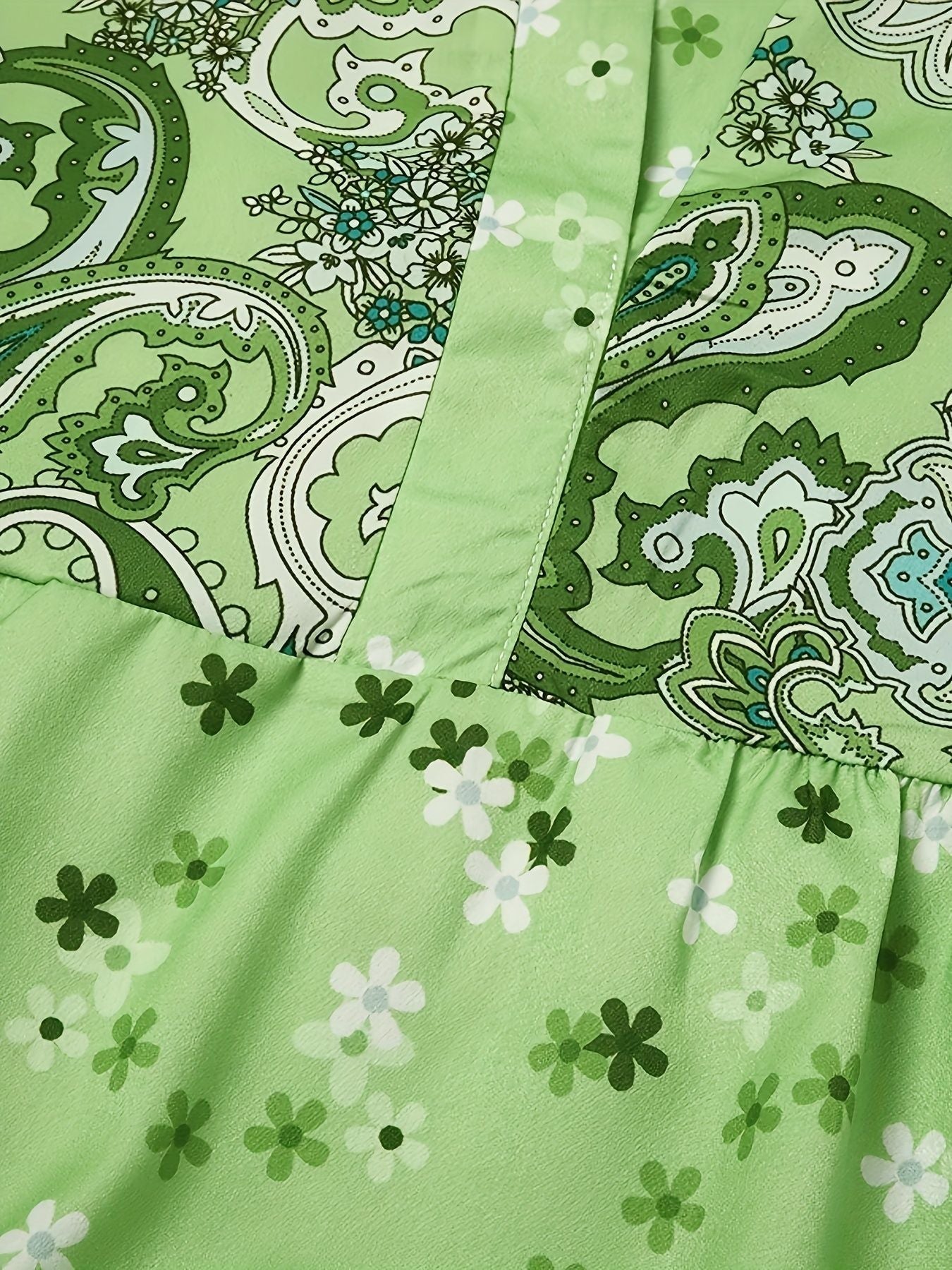 Floral Print Ruffle Hem Dress; Boho Holiday Long Sleeve V-neck Dress; Women's Clothing