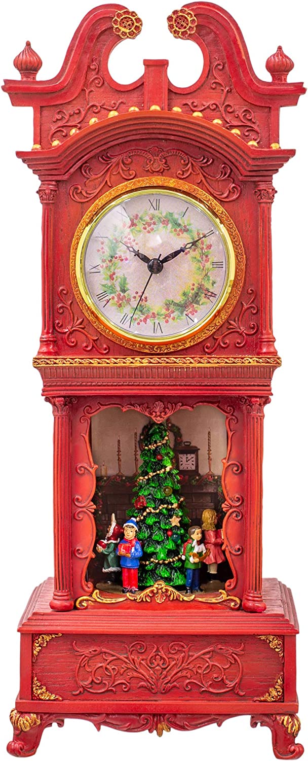 Musical Rotating Santa Mantle Clock - Rosy Red