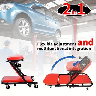 Foldable Creeper, 2-in-1 Rolling Garage Z Creeper Car & Seat, 36" Roller Mechanics Under Car Chair, 330 LBS Weight Capacity Heavy Duty