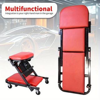 Foldable Creeper, 2-in-1 Rolling Garage Z Creeper Car & Seat, 36" Roller Mechanics Under Car Chair, 330 LBS Weight Capacity Heavy Duty