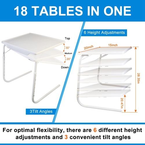 Foldable Tray Table Portable Sofa TV Tray 6 Heights 3 Angles Laptop Desk Adjustable Eating Dinner Coffee for Bed Dorm Home