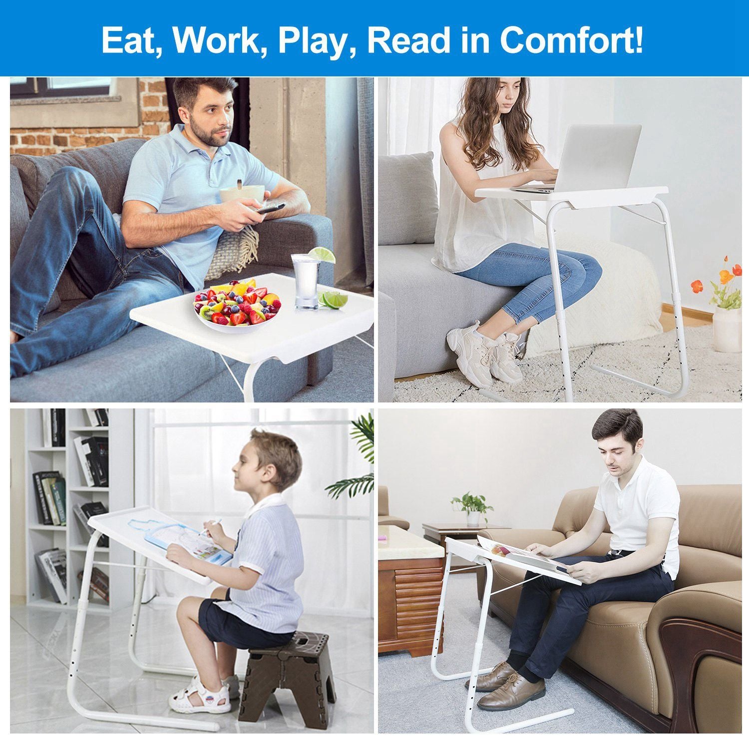 Foldable Tray Table Portable Sofa TV Tray 6 Heights 3 Angles Laptop Desk Adjustable Eating Dinner Coffee for Bed Dorm Home