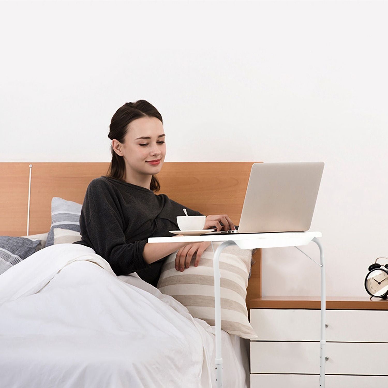 Foldable Tray Table Portable Sofa TV Tray 6 Heights 3 Angles Laptop Desk Adjustable Eating Dinner Coffee for Bed Dorm Home