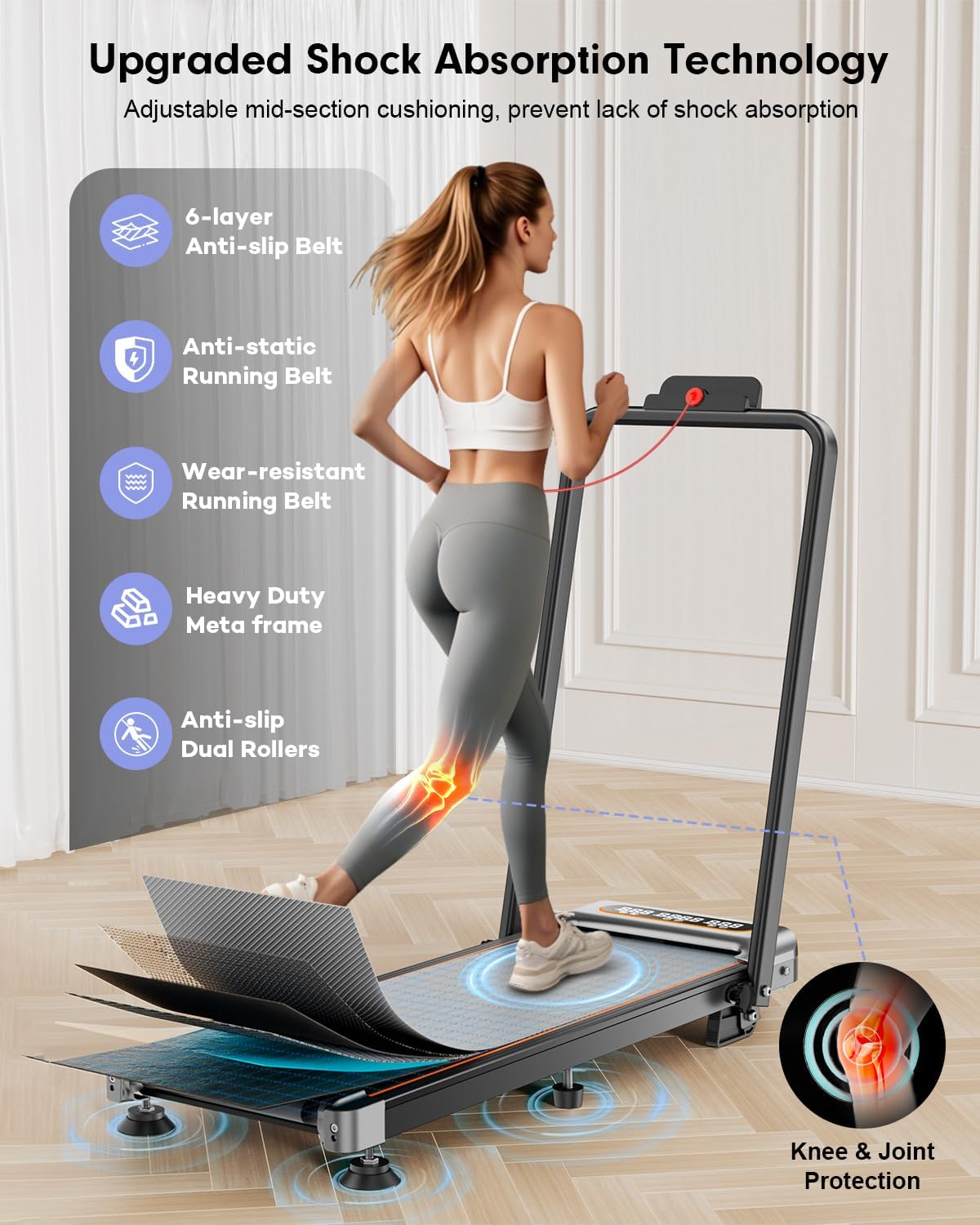 Foldable Treadmill with 8% Incline, Upgrade 3.5HP Low Noise Walking Pad Treadmill with Handle Bar, Trisomy 4 in 1 Portable Under Desk Treadmills for Home/Office, 330 Lbs Capacity, APP & Remote Control