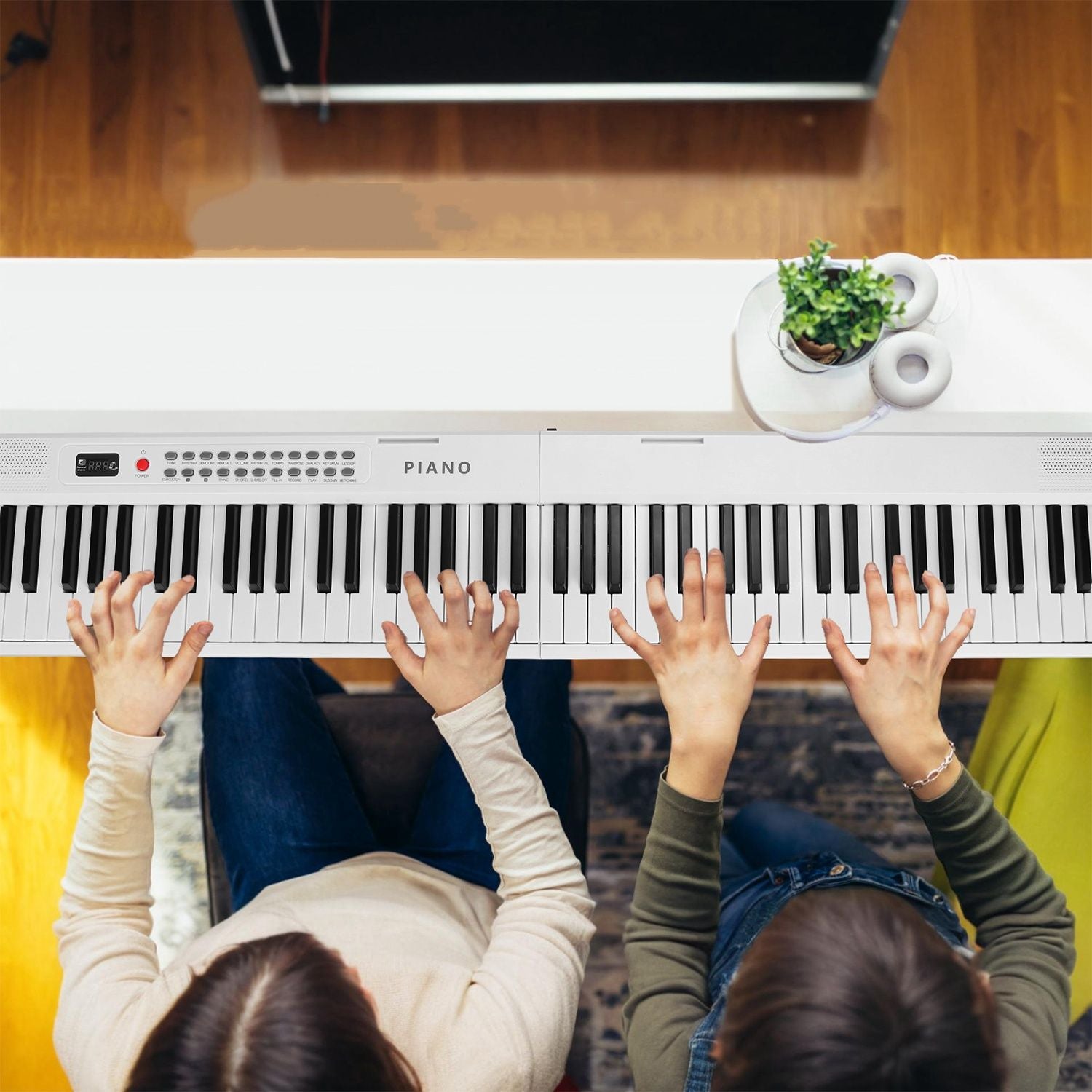 Folding Piano Keyboard 88 Keys Rechargeable Full Size Semi Weighted Piano Digital Electronic Piano with LCD Screen Carry Bag Mic Sheet Music Stand Sticker for Beginners Kids