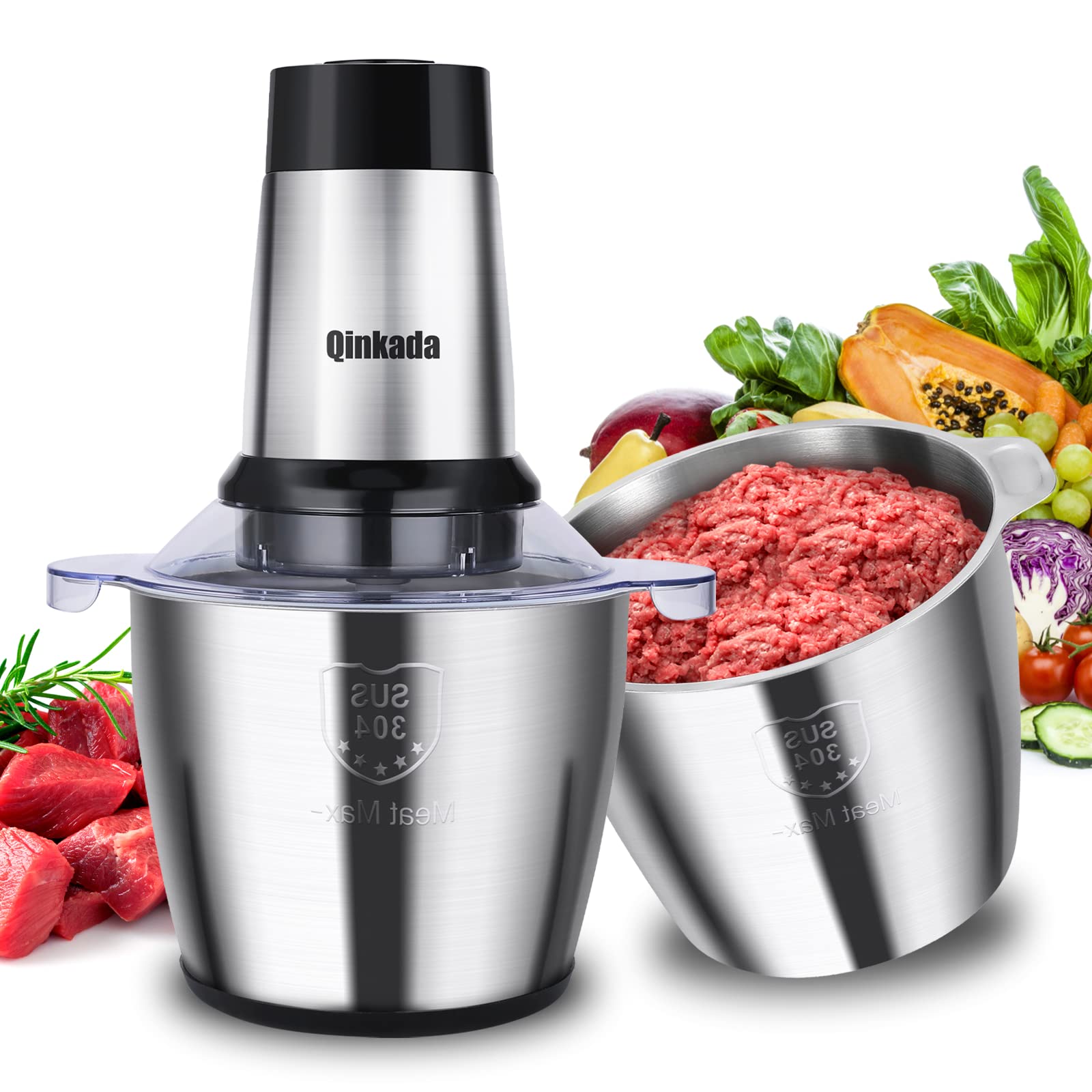 Food Processor, 500W Powerful Meat Grinder, 14Cup Stainless Steel Bowl, 3 Speed Modes 4 Bi-Level Blades for Onion, Meat, Nuts, Fruit, Garlic, Vegetable, Baby Food