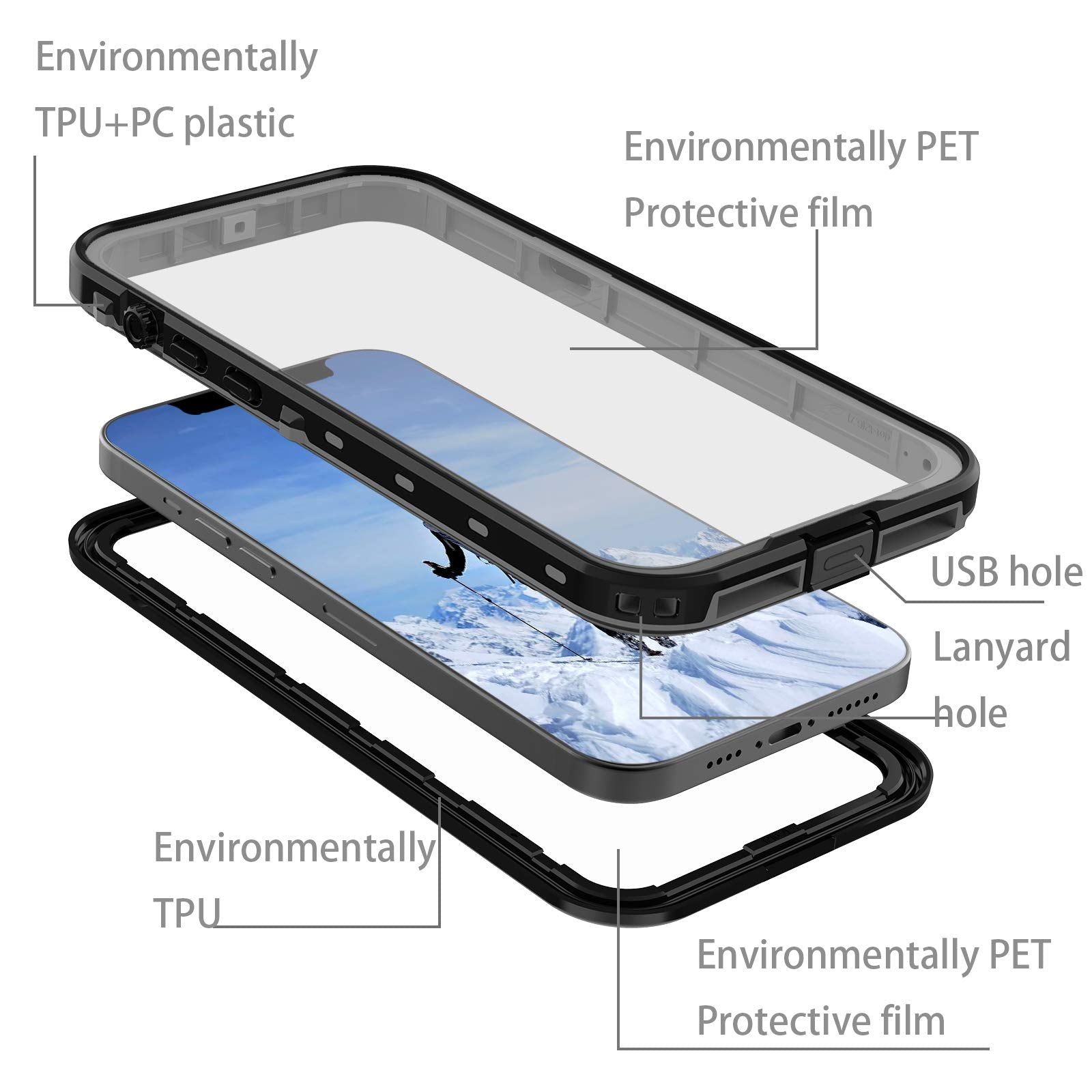 for Waterproof iPhone 11 Pro Max Case - Full Body Bumper Case Waterproof Rugged Protection with Built-in Screen Black