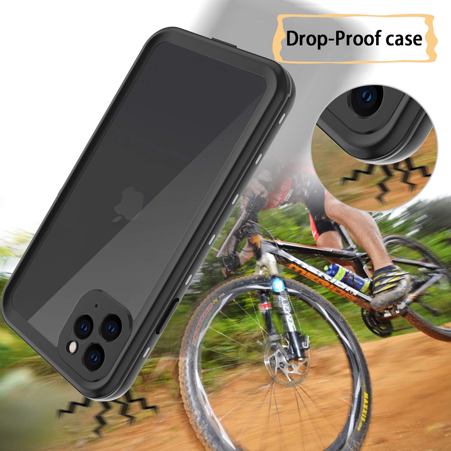 for Waterproof iPhone 11 Pro Max Case - Full Body Bumper Case Waterproof Rugged Protection with Built-in Screen Black