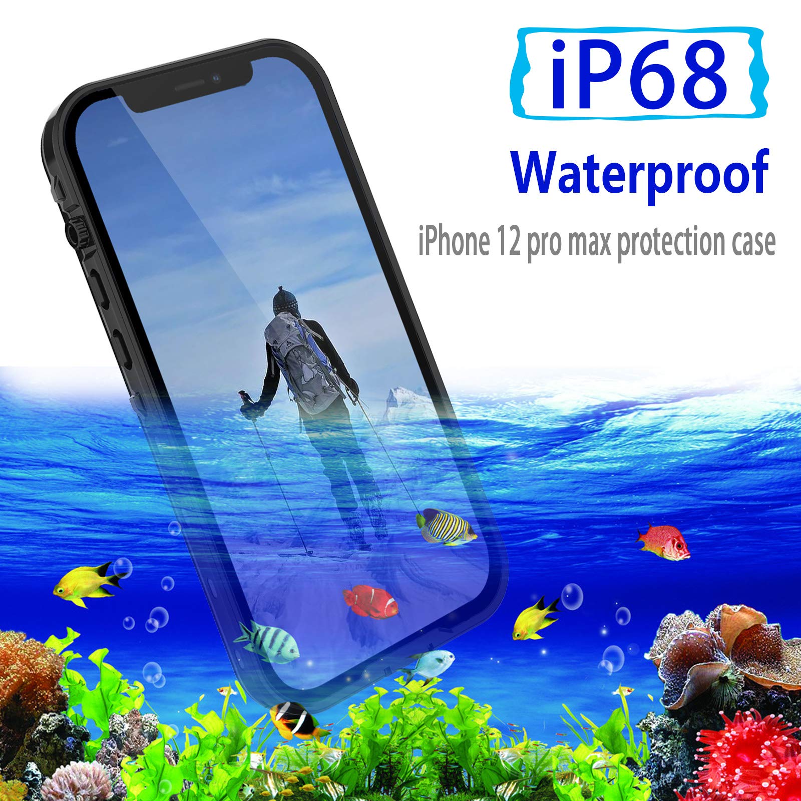 for Waterproof iPhone 11 Pro Max Case - Full Body Bumper Case Waterproof Rugged Protection with Built-in Screen Black