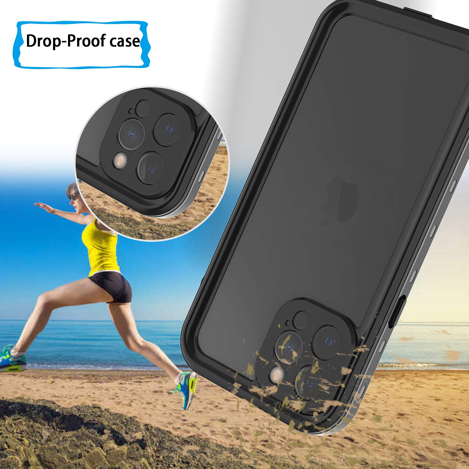 for Waterproof iPhone 11 Pro Max Case - Full Body Bumper Case Waterproof Rugged Protection with Built-in Screen Black