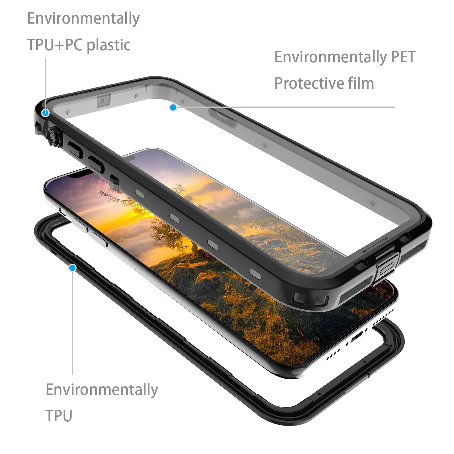 for Waterproof iPhone 11 Pro Max Case - Full Body Bumper Case Waterproof Rugged Protection with Built-in Screen Black