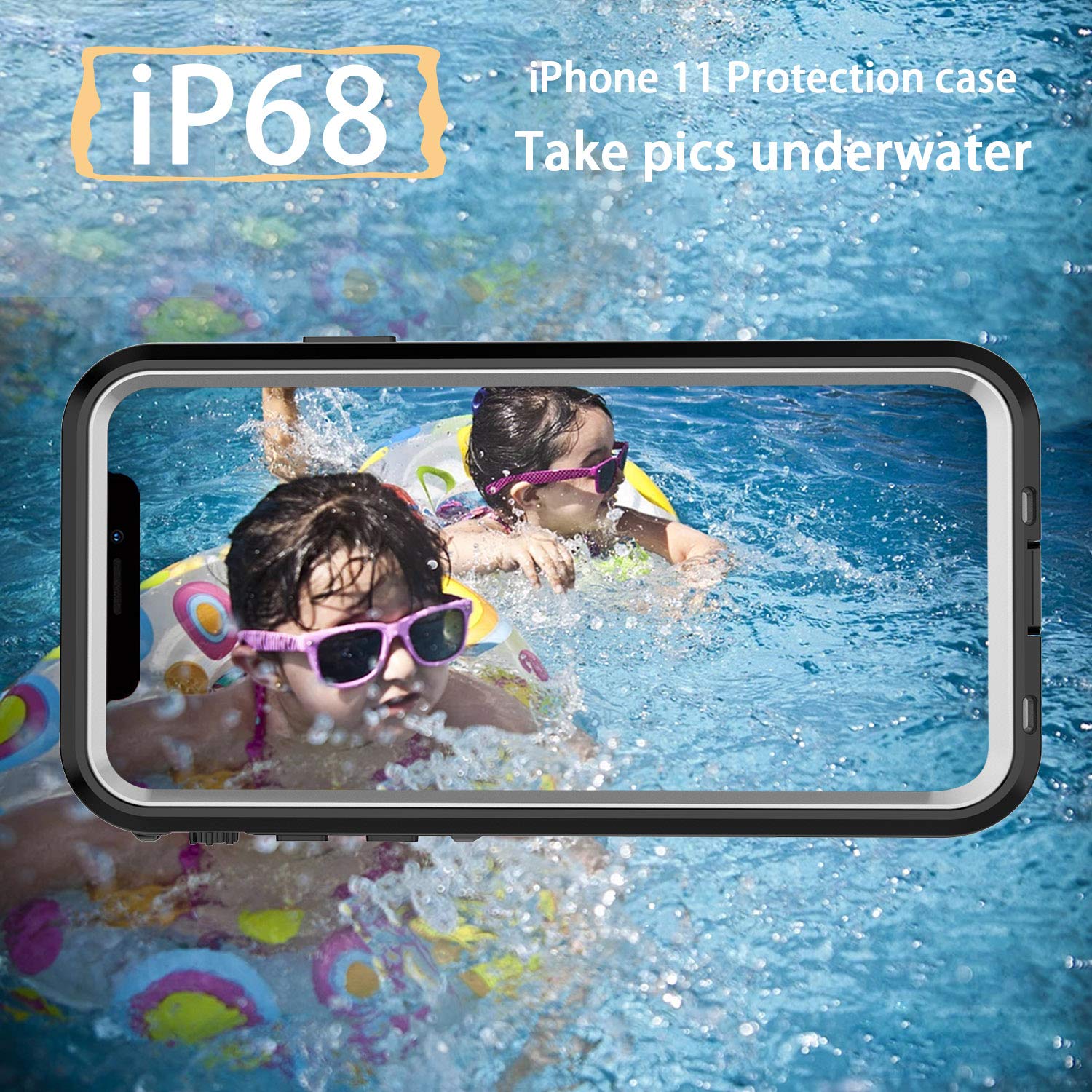 for Waterproof iPhone 11 Pro Max Case - Full Body Bumper Case Waterproof Rugged Protection with Built-in Screen Black