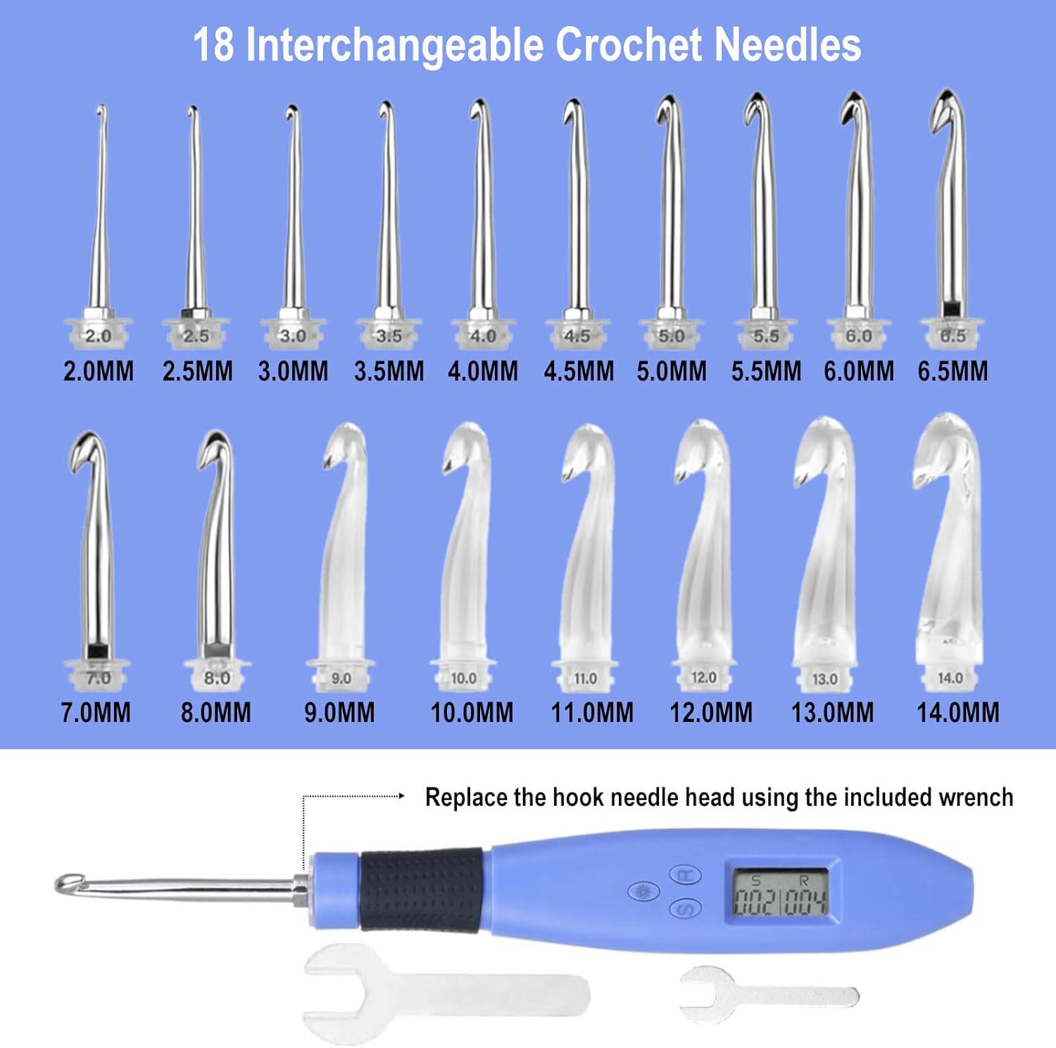 Foxyoo Crochet Hooks Set - 18 Pcs Interchangeable Ergonomic Crochet Hook Kit for Crocheting Beginners and Enthusiasts