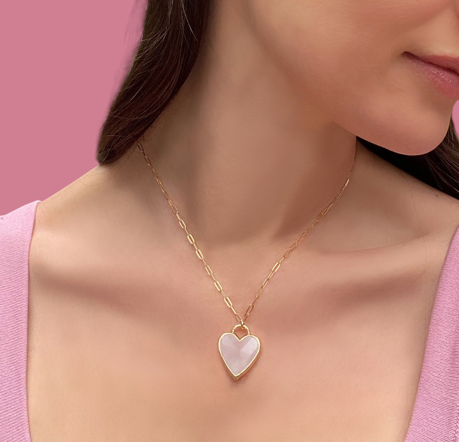 Framed Heart Necklace-Rainbow Moonstone