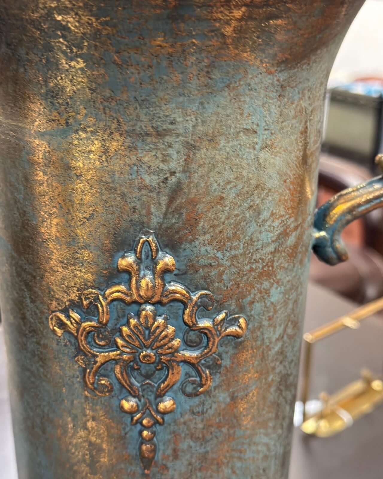 French Country Antique Gold Urn Vase with Handles