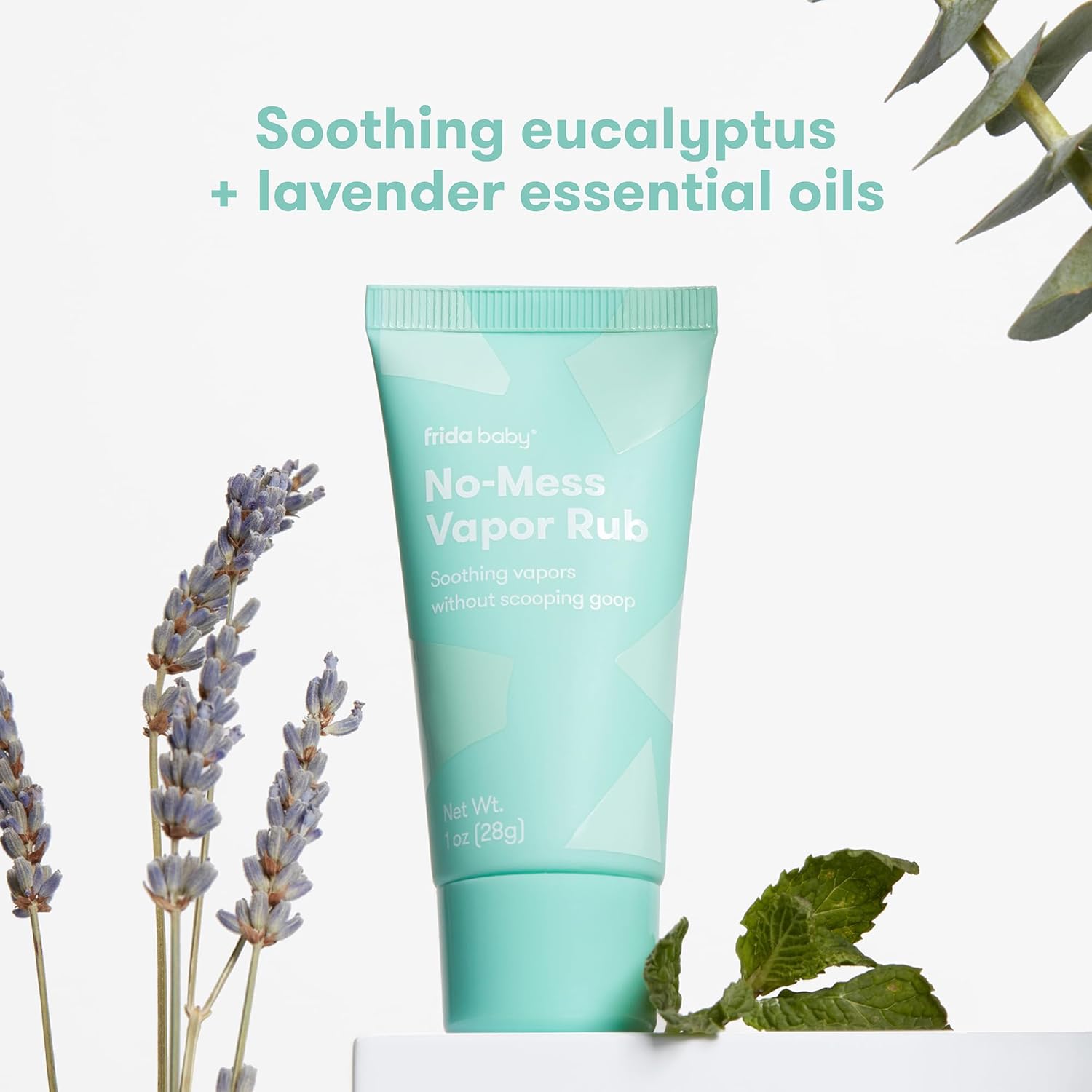 Frida Baby No-Mess Vapor Rub, Baby Vapor Rub for Chest, Neck, Back + Foot,Non-staining, Petroleum-Free Hands-Free Applicator Tube, Soothing Eucalyptus & Lavender for Sleep