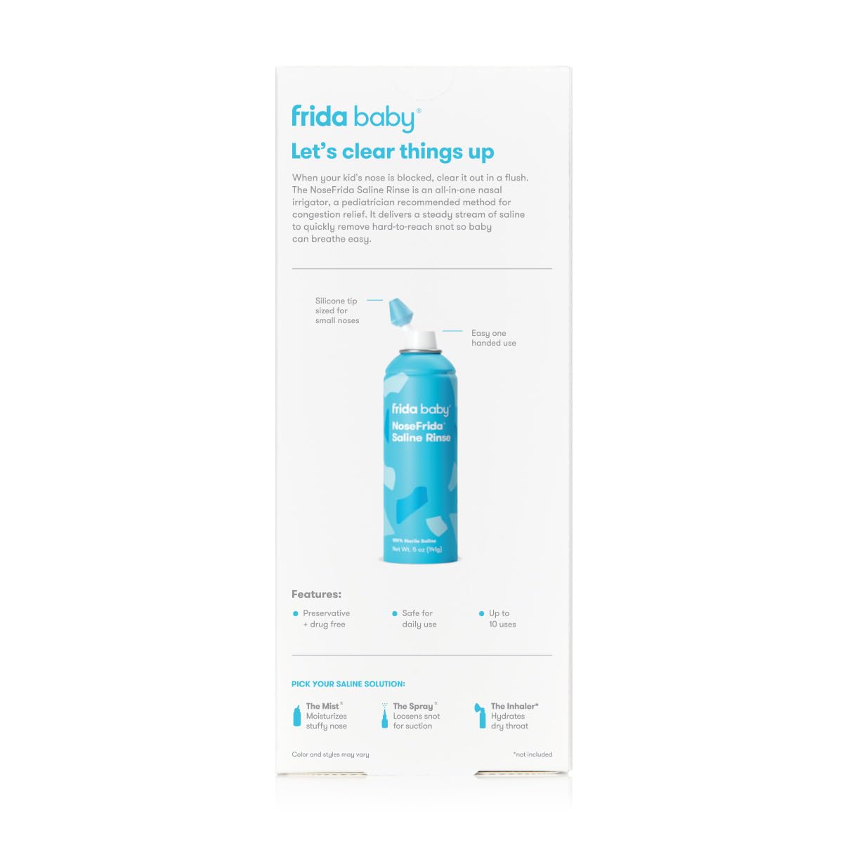 Frida Saline Rinse for Toddler, Kids, Ages 2+, Saline Rinse for Sinus, Instant Congestion Relief & Allergy Relief, Flush Out Allergens, Mucus, Pollen, Dust, Safe for Daily Use