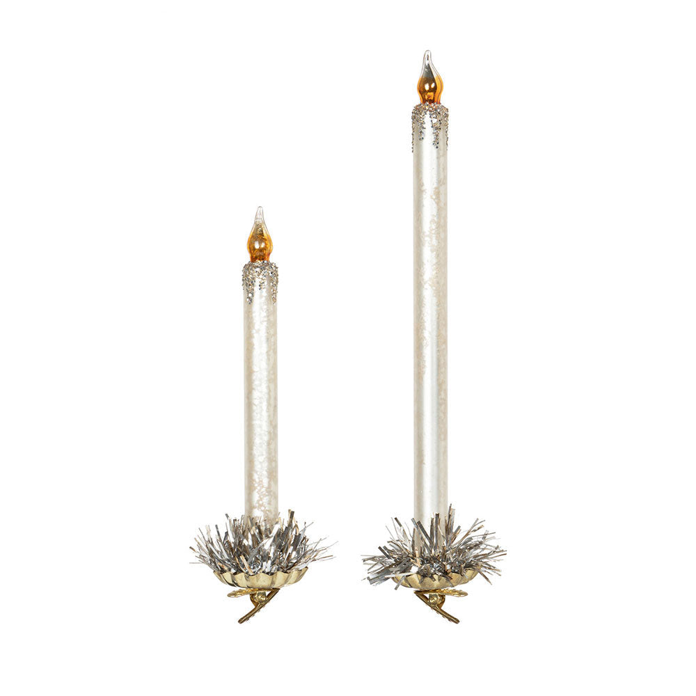 Frosted Ivory Glass Taper Candle Clip-on Set of 2