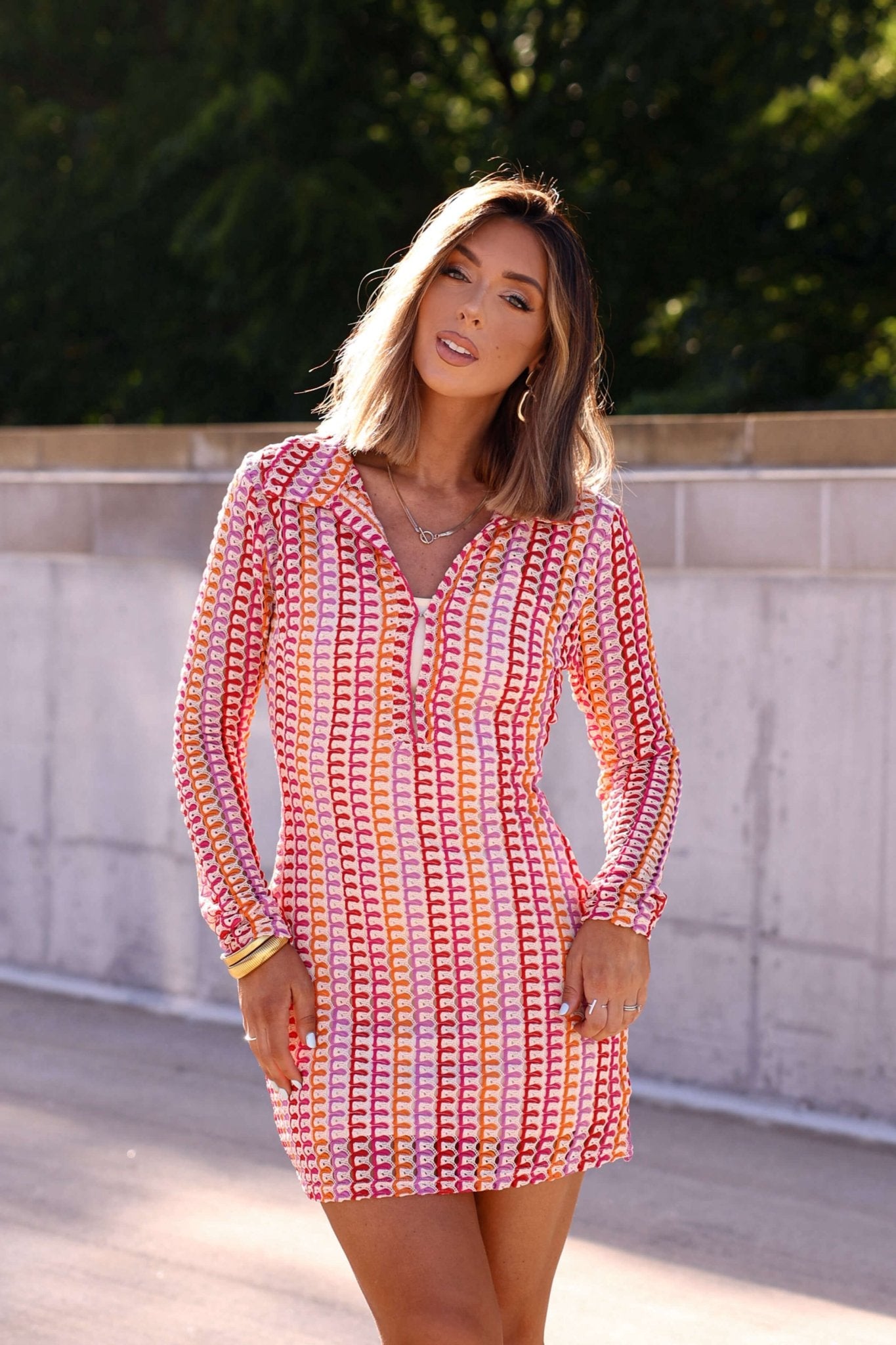 Fuchsia Multi Striped Crochet Mini Dress - FINAL SALE