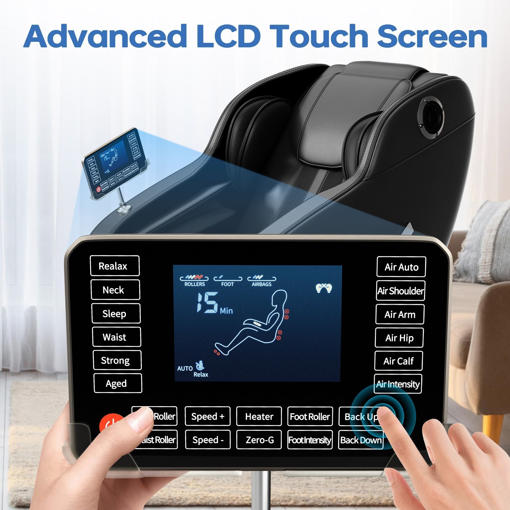 Full Body Massage Chair, Zero Gravity Mode, Deep Tissue Massage Chair, Foot Massage, 8 Fixed Massage Roller, LCD Touch Screen, Waist Heater, Bluetooth