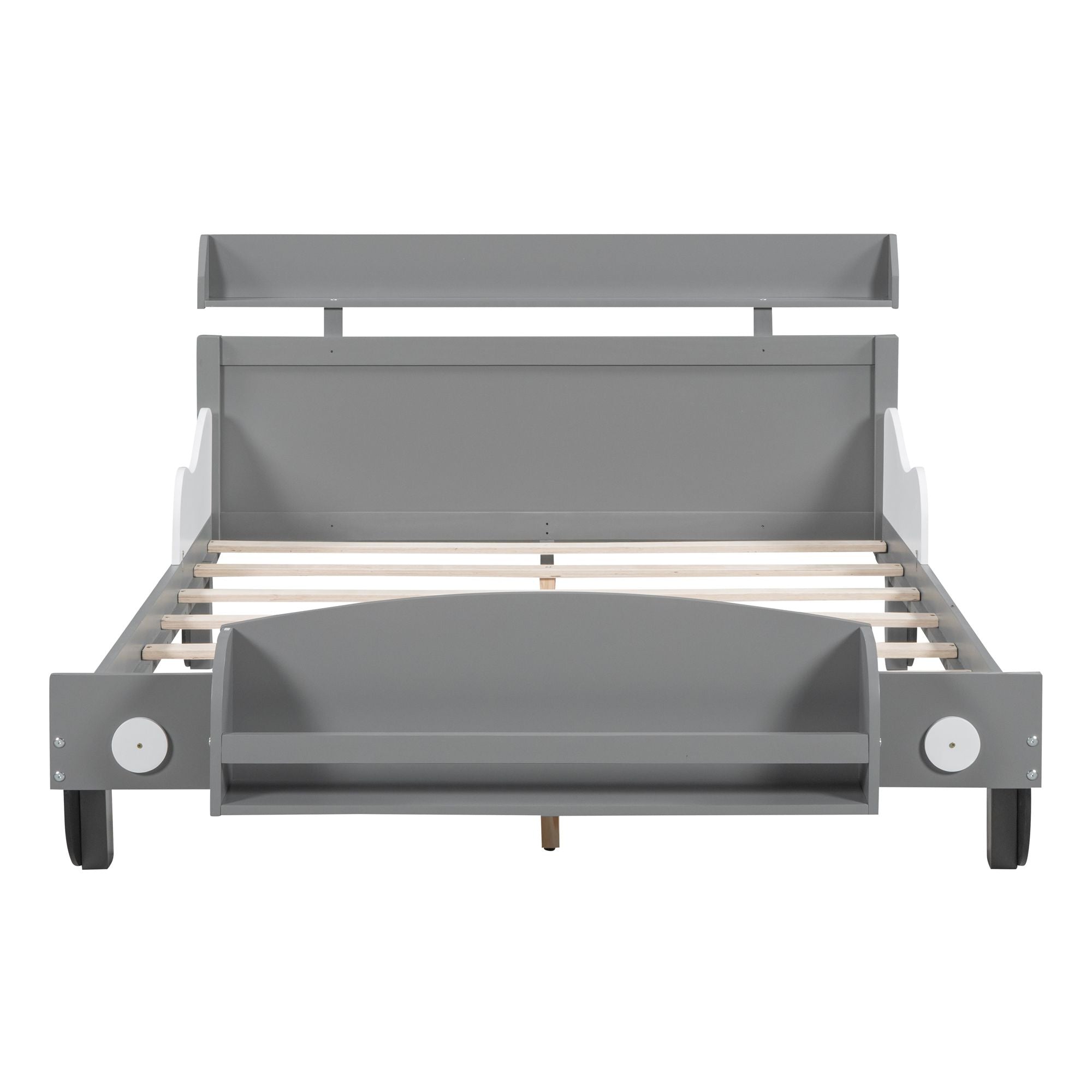 Full Size Car-Shaped Platform Bed,Full Bed with Storage Shelf for Bedroom