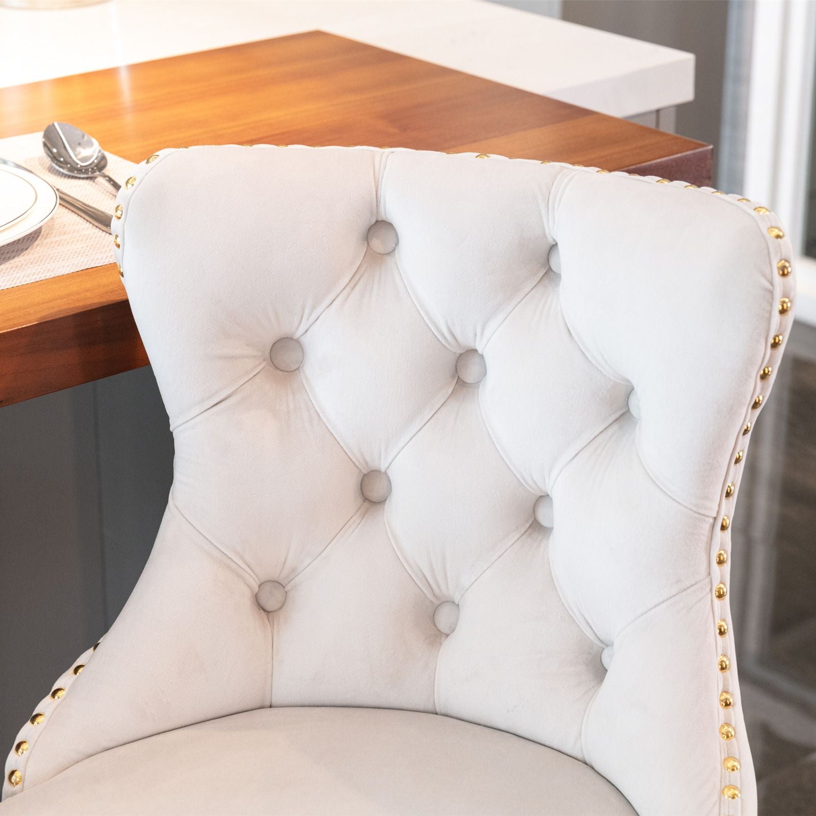 Furniture,Golden Swivel Velvet Barstools Adjusatble Seat Height from 25-33 Inch, Modern Upholstered Bar Stools with Backs Comfortable Tufted for Home Pub and Kitchen Island