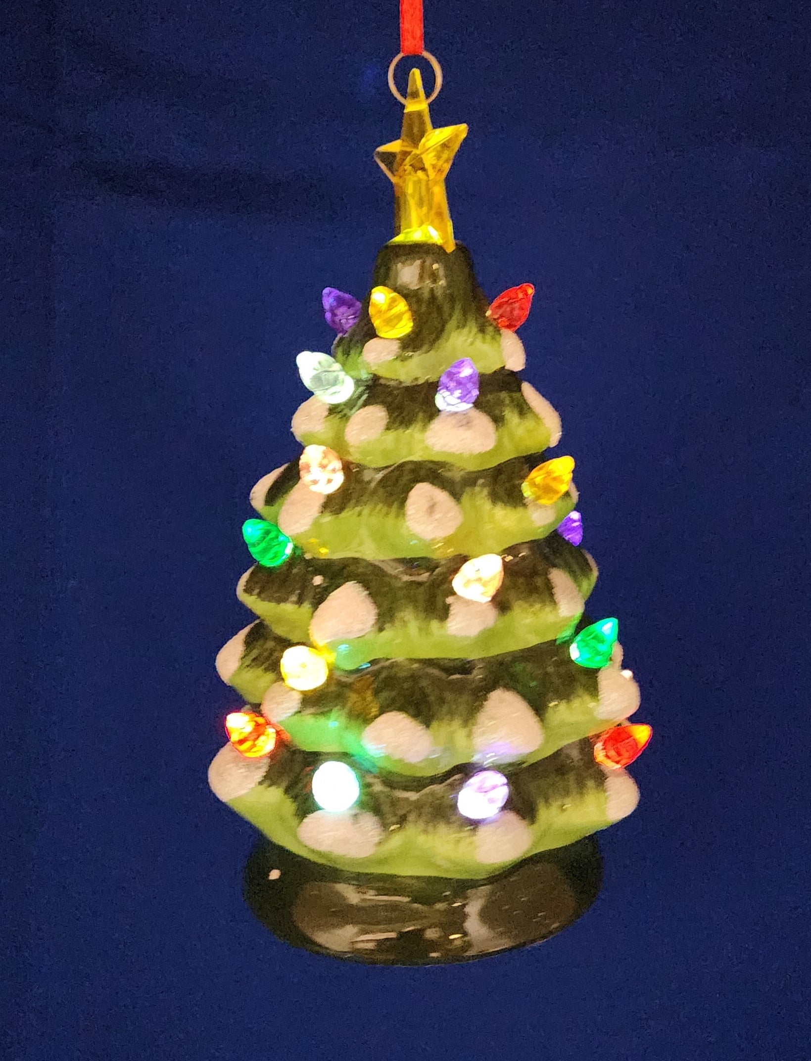 B/O Lighted Green Ceramic Tree Ornament