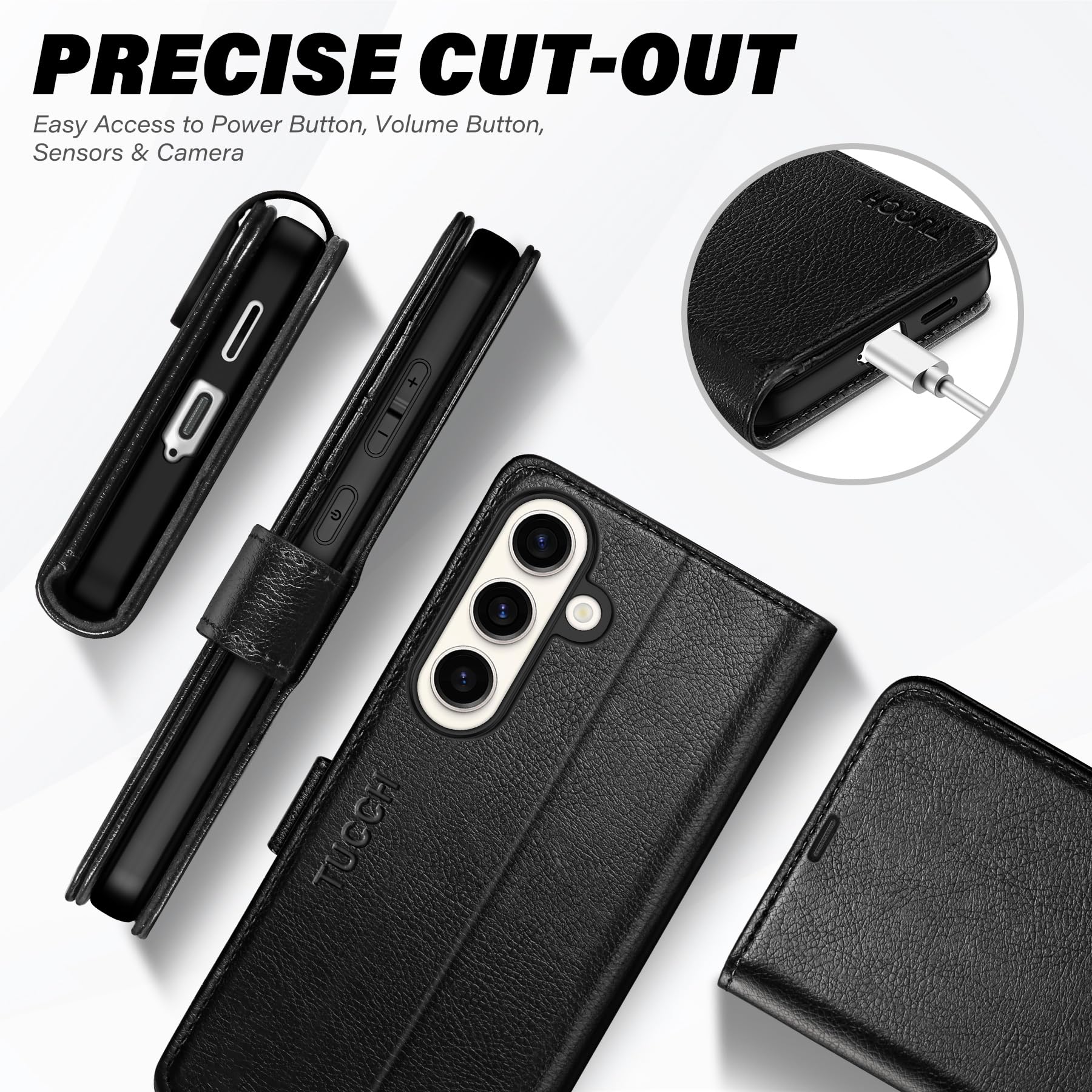 Galaxy S25 Ultra, Kickstand [RFID Blocking] Card Holder, Folio Magnetic PU Leather [TPU Shockproof Interior Case] Protective Folio Cover Compatible with Galaxy S25 Ultra, Black