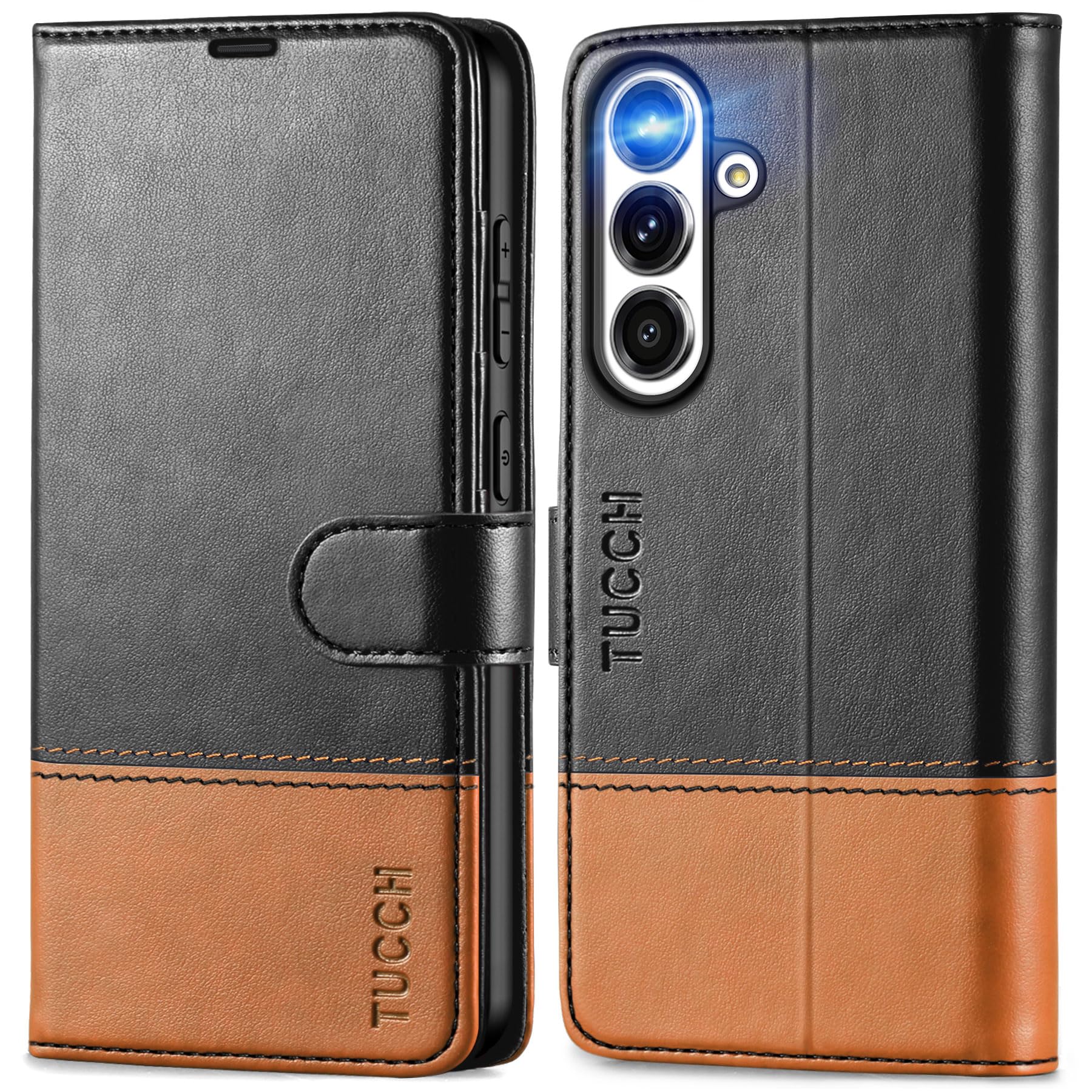 Galaxy S25 Ultra, Kickstand [RFID Blocking] Card Holder, Folio Magnetic PU Leather [TPU Shockproof Interior Case] Protective Folio Cover Compatible with Galaxy S25 Ultra, Black