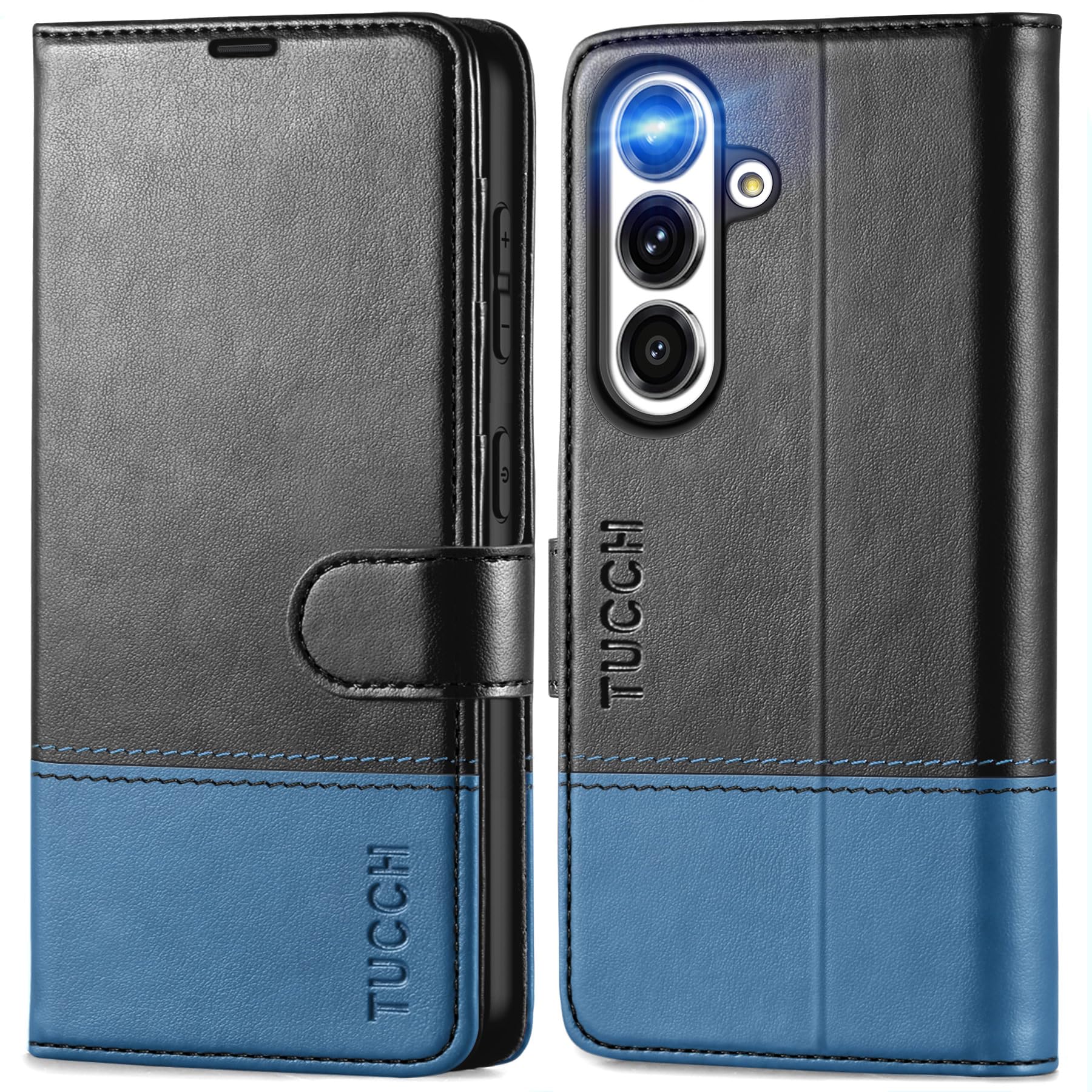 Galaxy S25 Ultra, Kickstand [RFID Blocking] Card Holder, Folio Magnetic PU Leather [TPU Shockproof Interior Case] Protective Folio Cover Compatible with Galaxy S25 Ultra, Black