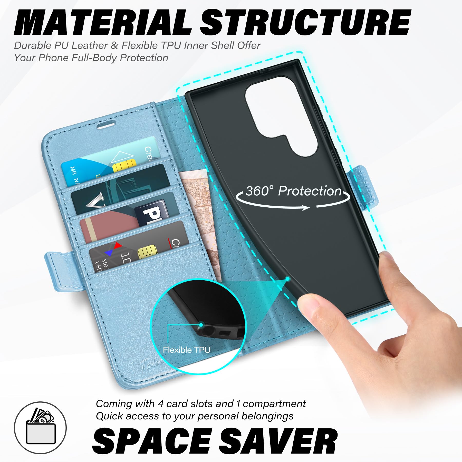 Galaxy S25 Ultra, Kickstand [RFID Blocking] Card Holder, Folio Magnetic PU Leather [TPU Shockproof Interior Case] Protective Folio Cover Compatible with Galaxy S25 Ultra, Black