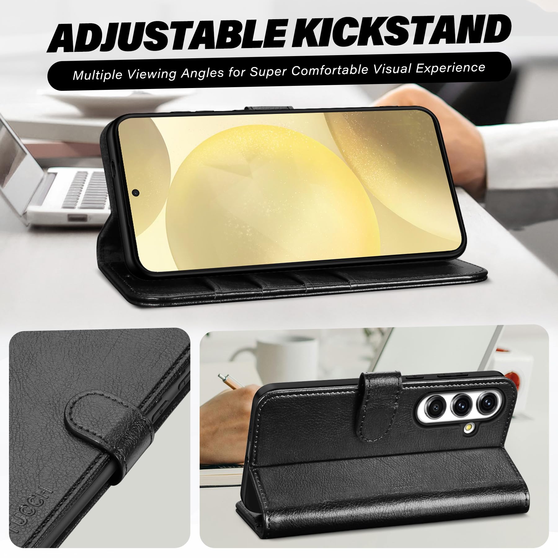 Galaxy S25 Ultra, Kickstand [RFID Blocking] Card Holder, Folio Magnetic PU Leather [TPU Shockproof Interior Case] Protective Folio Cover Compatible with Galaxy S25 Ultra, Black