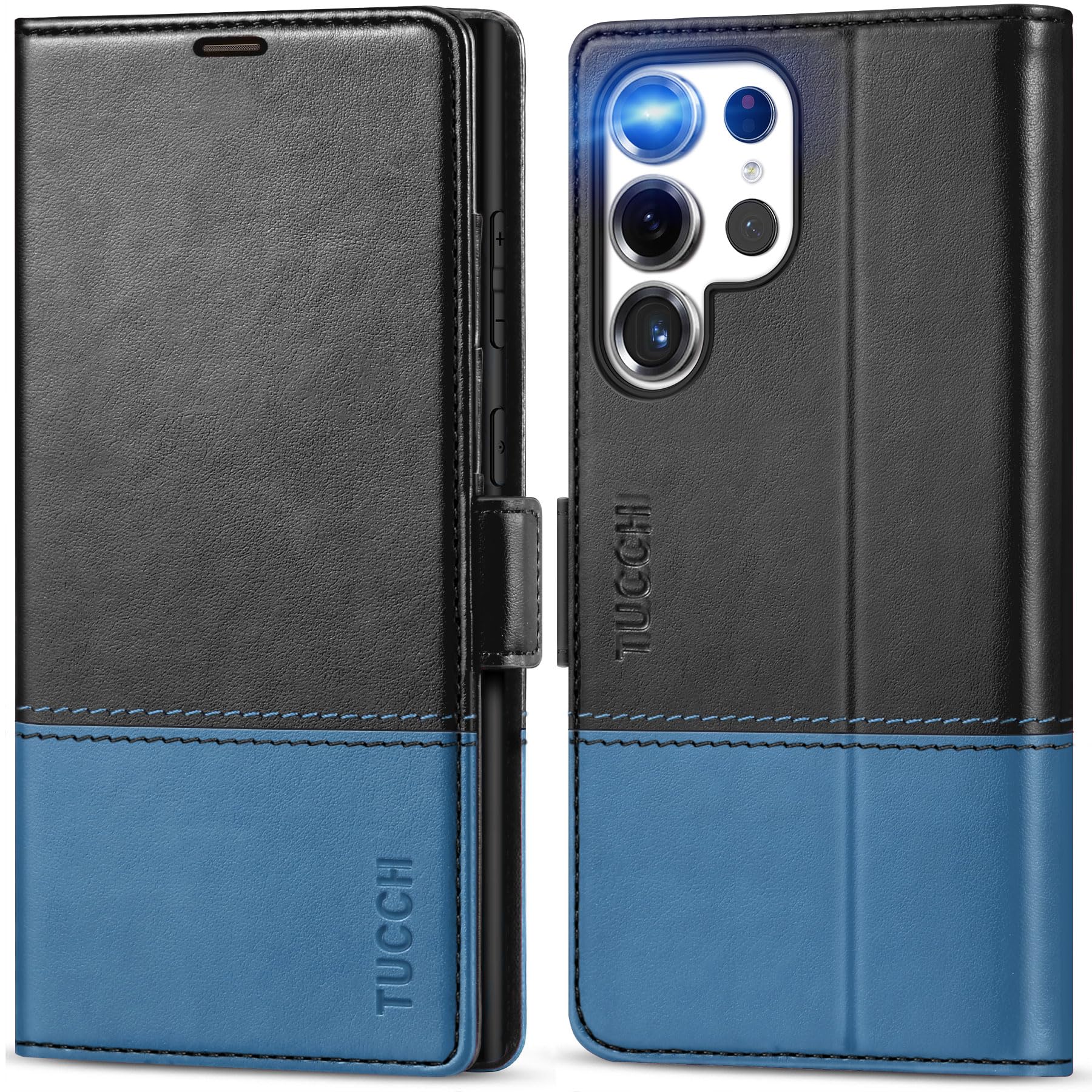 Galaxy S25 Ultra, Kickstand [RFID Blocking] Card Holder, Folio Magnetic PU Leather [TPU Shockproof Interior Case] Protective Folio Cover Compatible with Galaxy S25 Ultra, Black