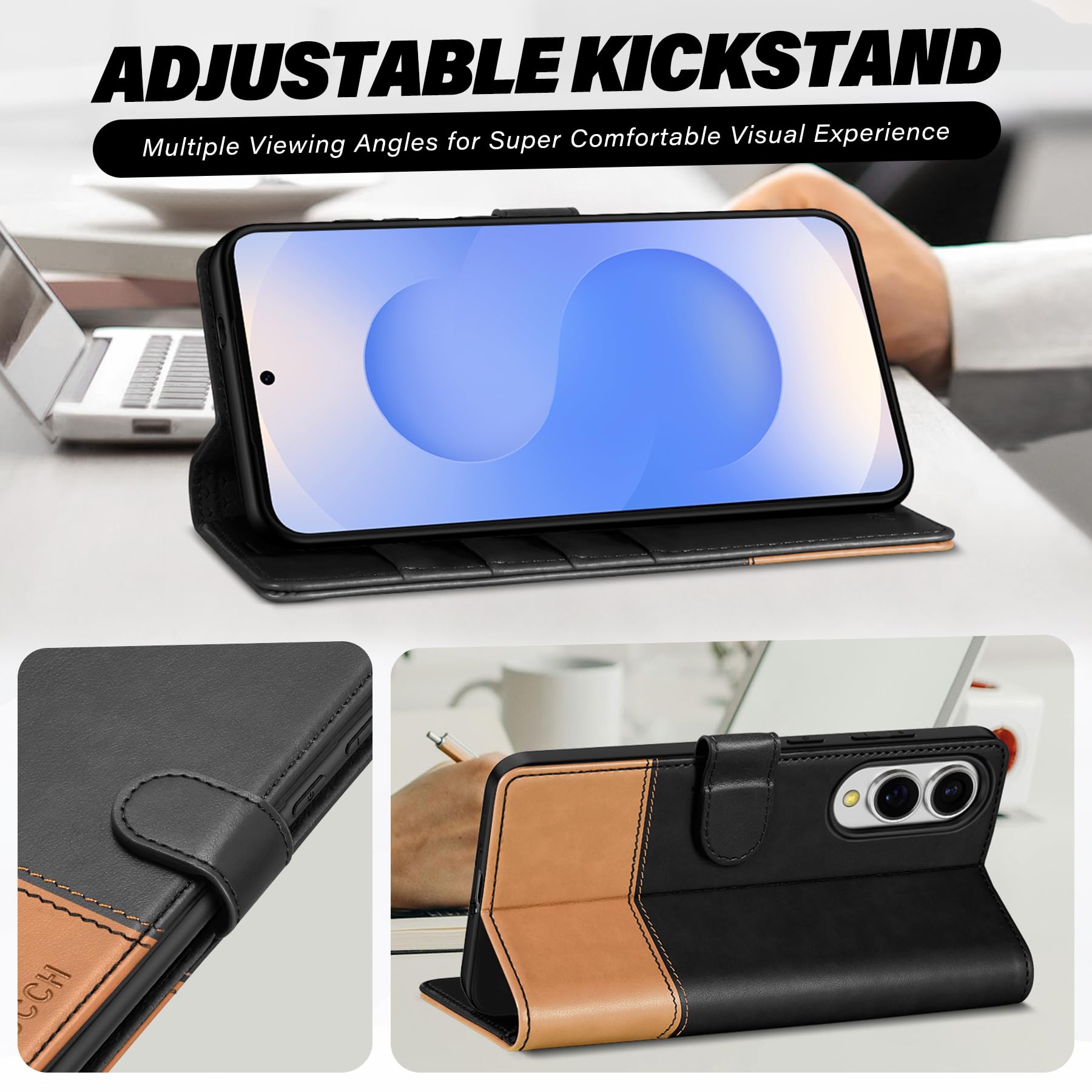 Galaxy S25 Ultra, Kickstand [RFID Blocking] Card Holder, Folio Magnetic PU Leather [TPU Shockproof Interior Case] Protective Folio Cover Compatible with Galaxy S25 Ultra, Black